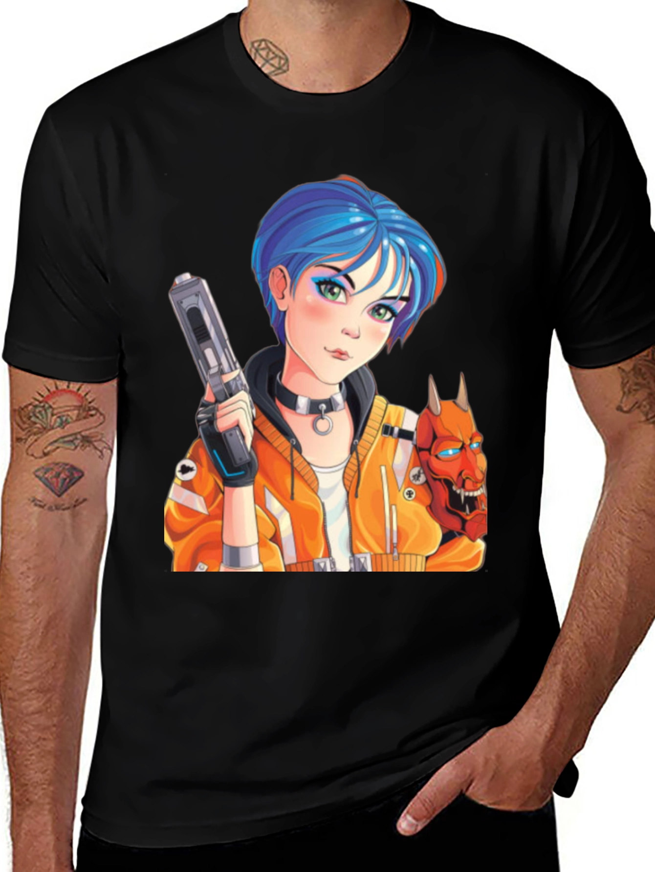 Variant 10 of Anime Girl with Gun Graphic T-Shirt - Edgy Streetwear
