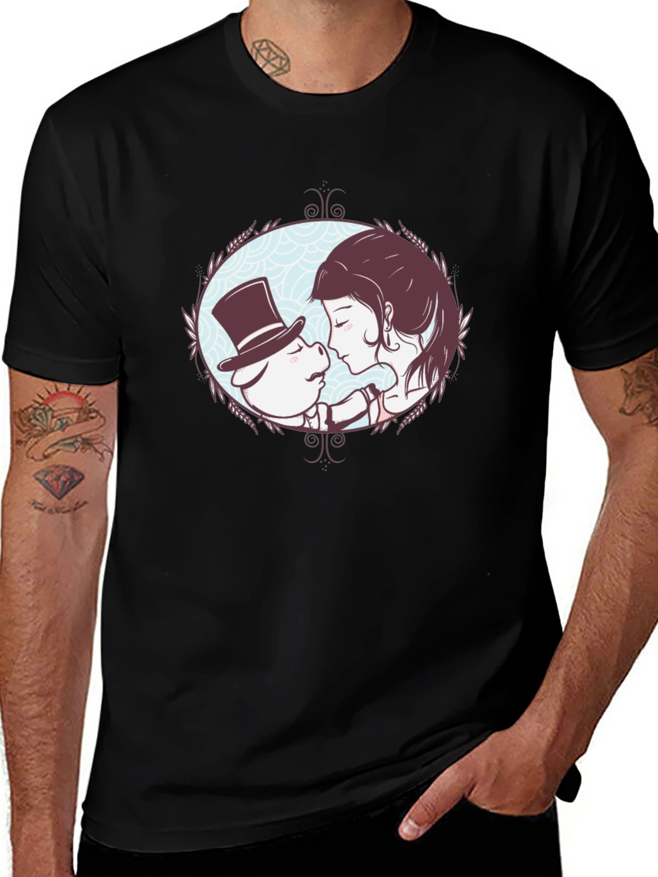 Variant 22 of Whimsical Pig & Girl Kissing Graphic Tee