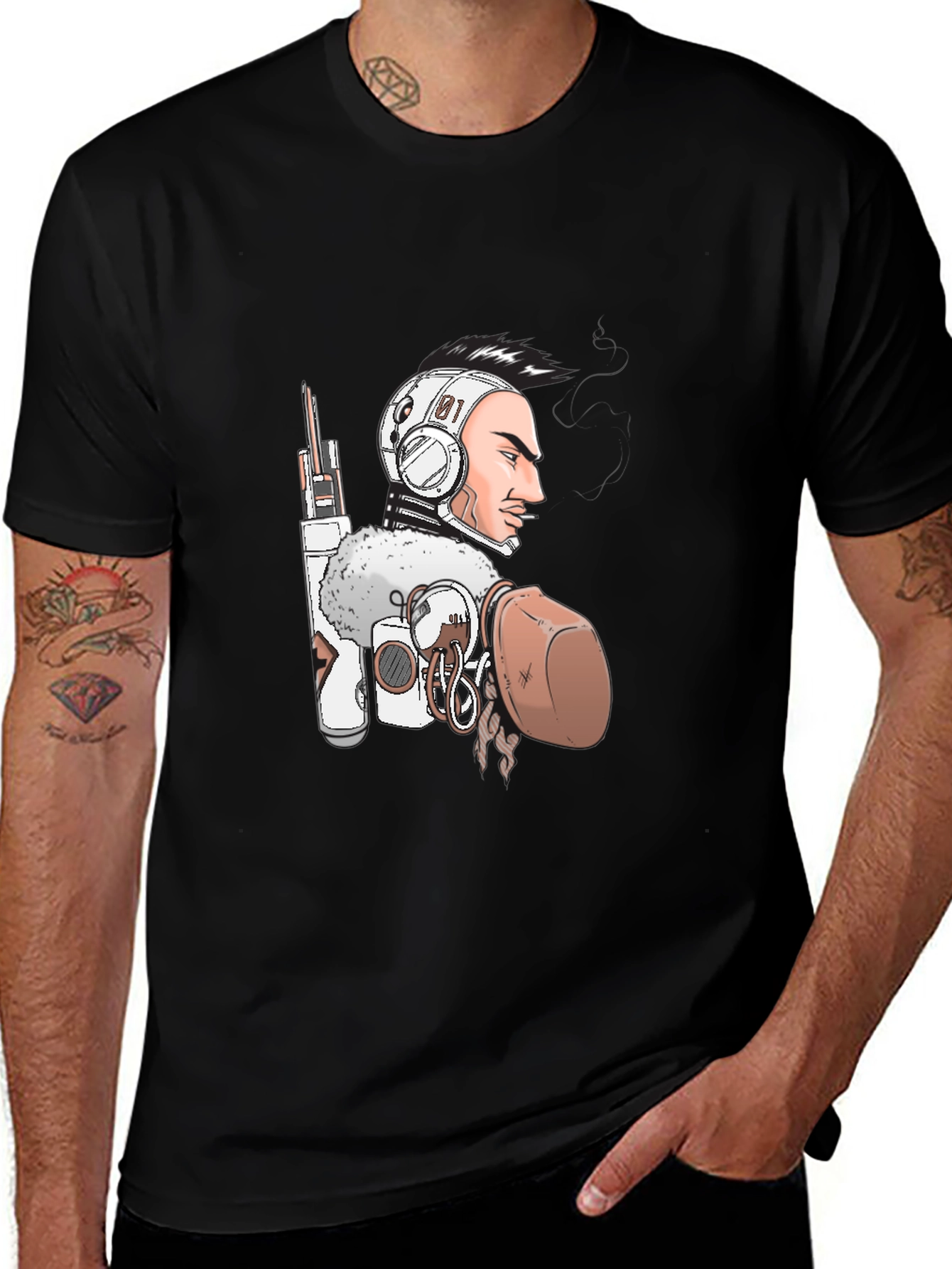 Variant 9 of Sci-Fi Character Graphic Black T-Shirt