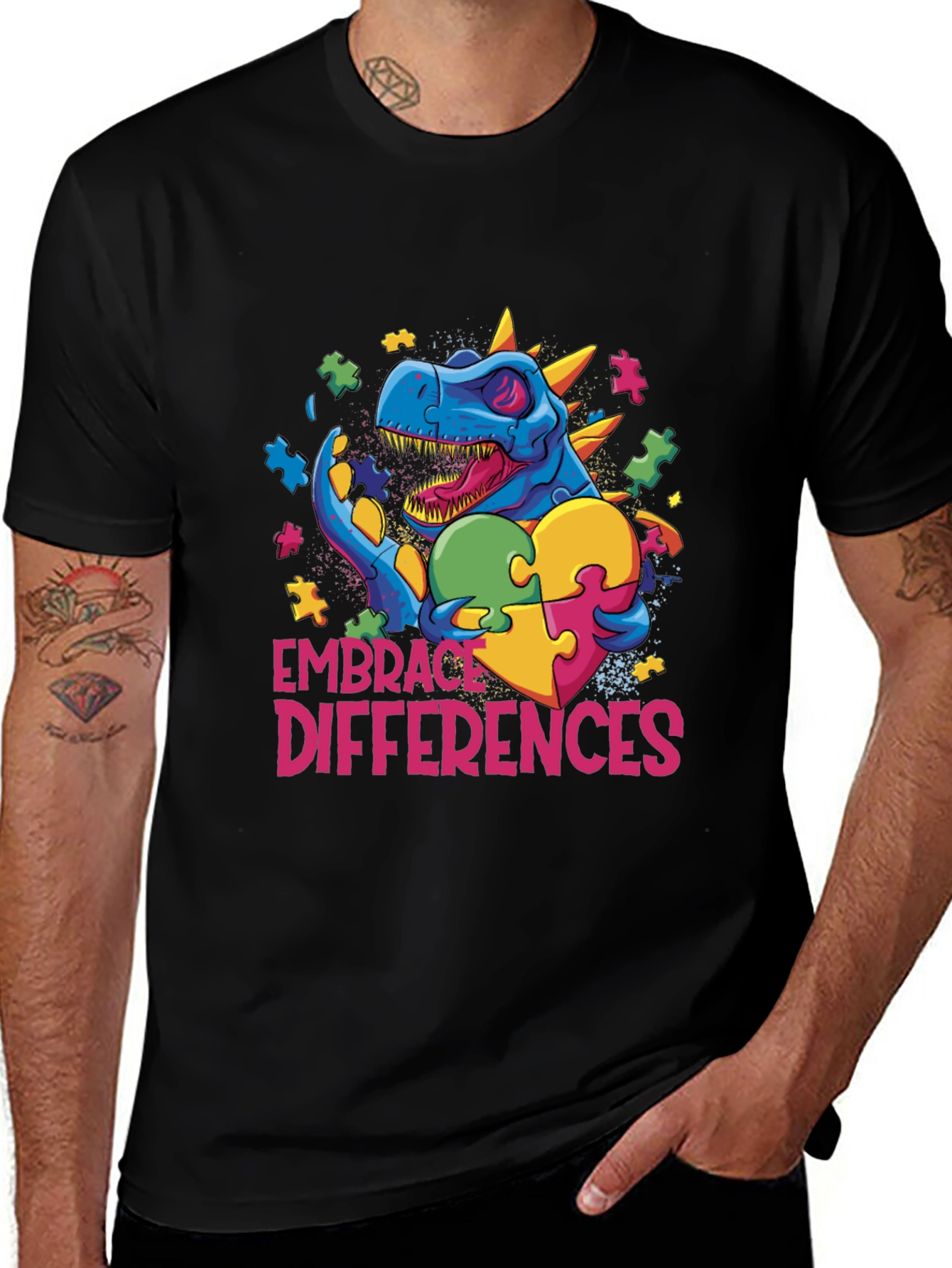 Variant 13 of Embrace Differences Dinosaur Autism Awareness T-Shirt