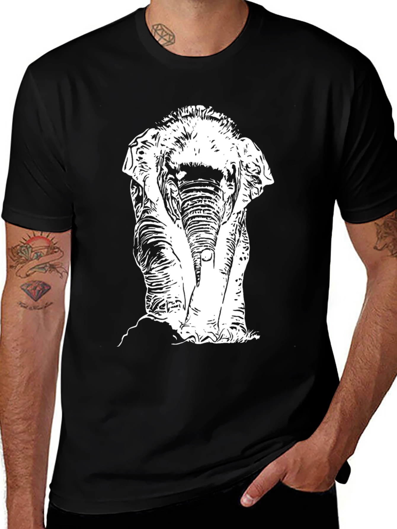 Variant 8 of Black T-Shirt with White Elephant Print