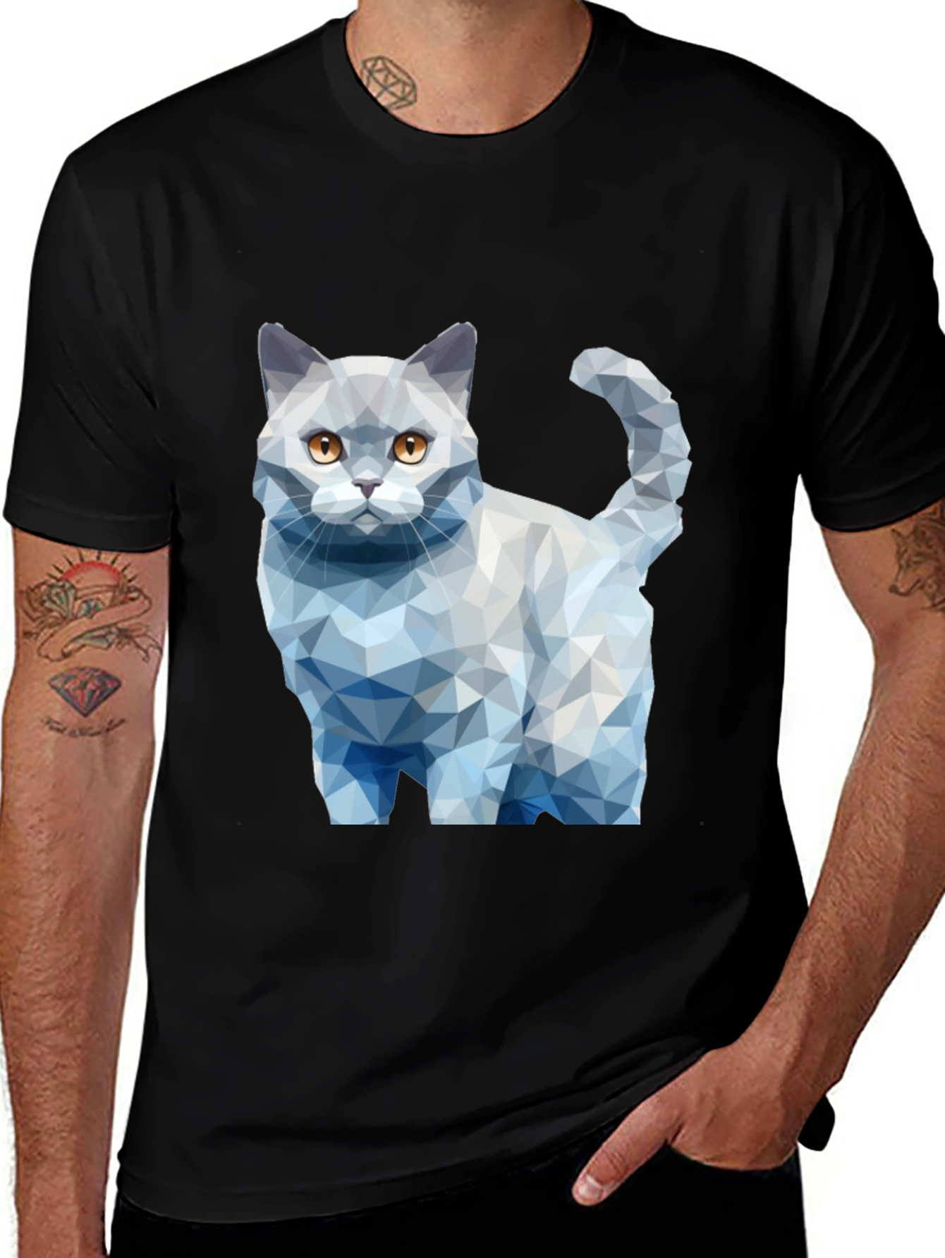 Variant 2 of Geometric Cat Print Black T-Shirt