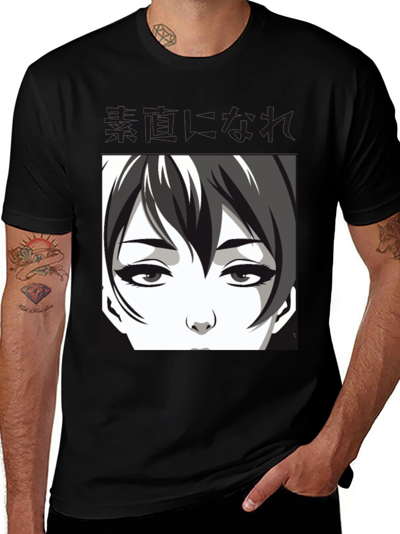 Variant 4 of Anime Face Graphic Black T-Shirt