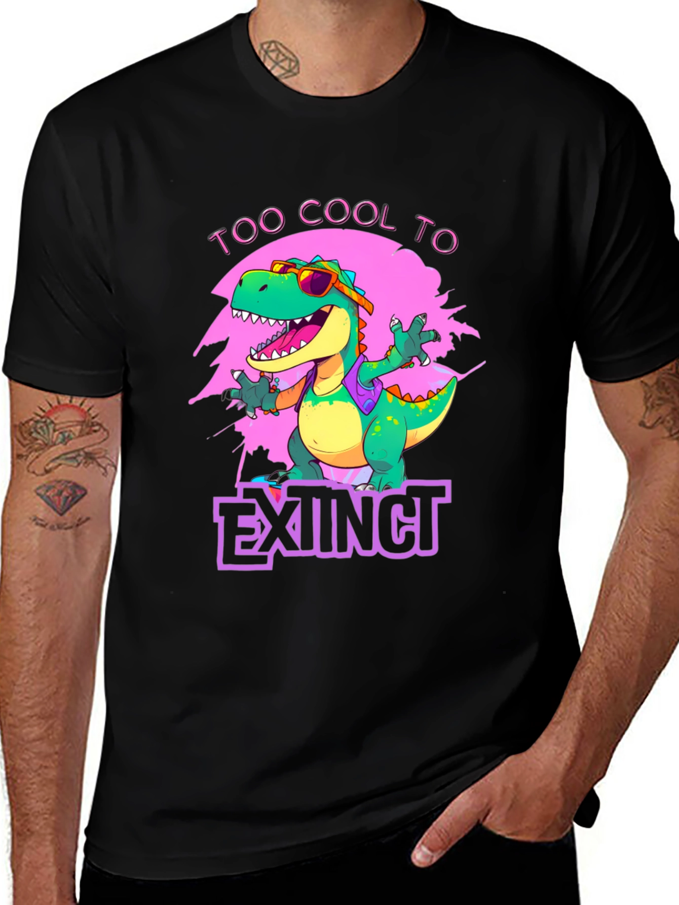 Black Cool Dinosaur Graphic T-Shirt - Extinct Humor main image