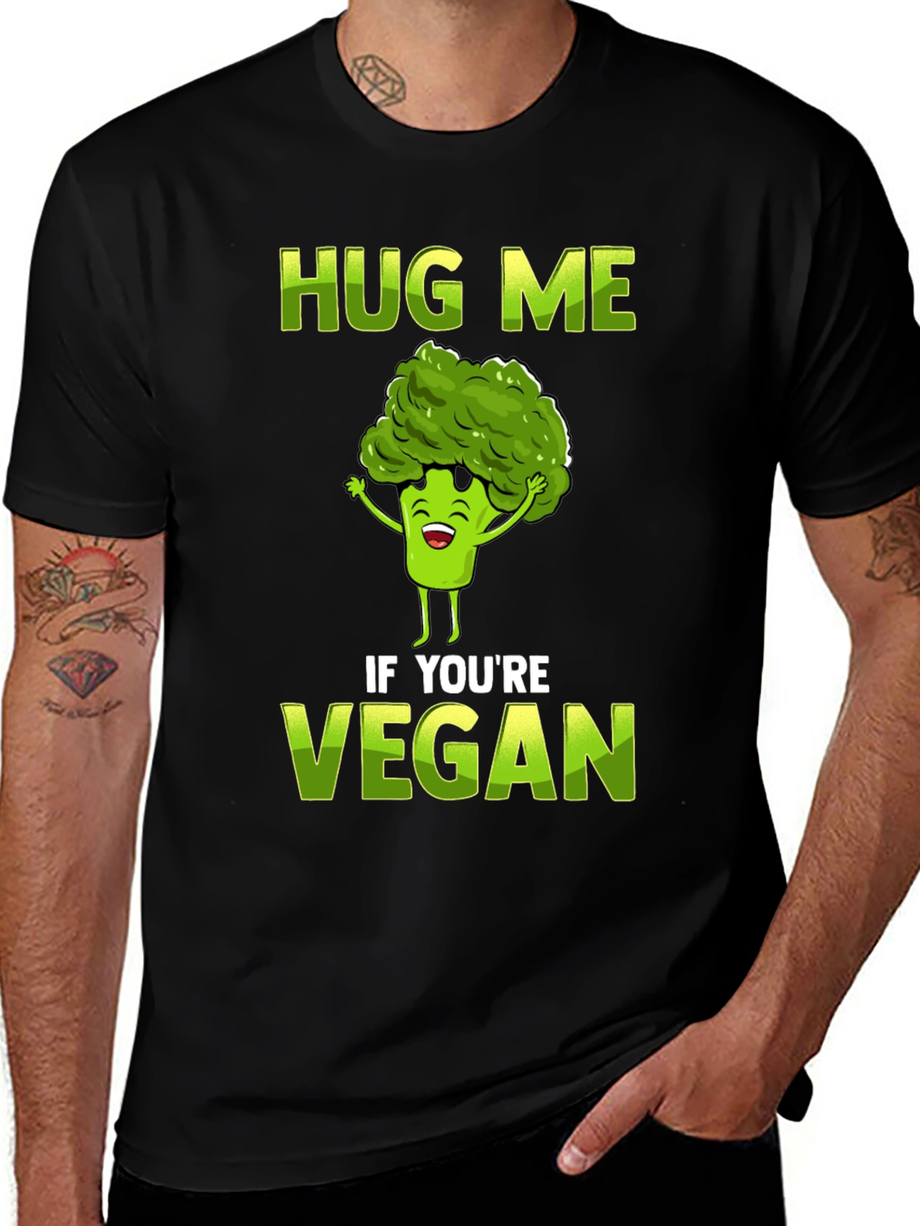 Variant 24 of Hug Me If You're Vegan T-Shirt - Broccoli Graphic Tee