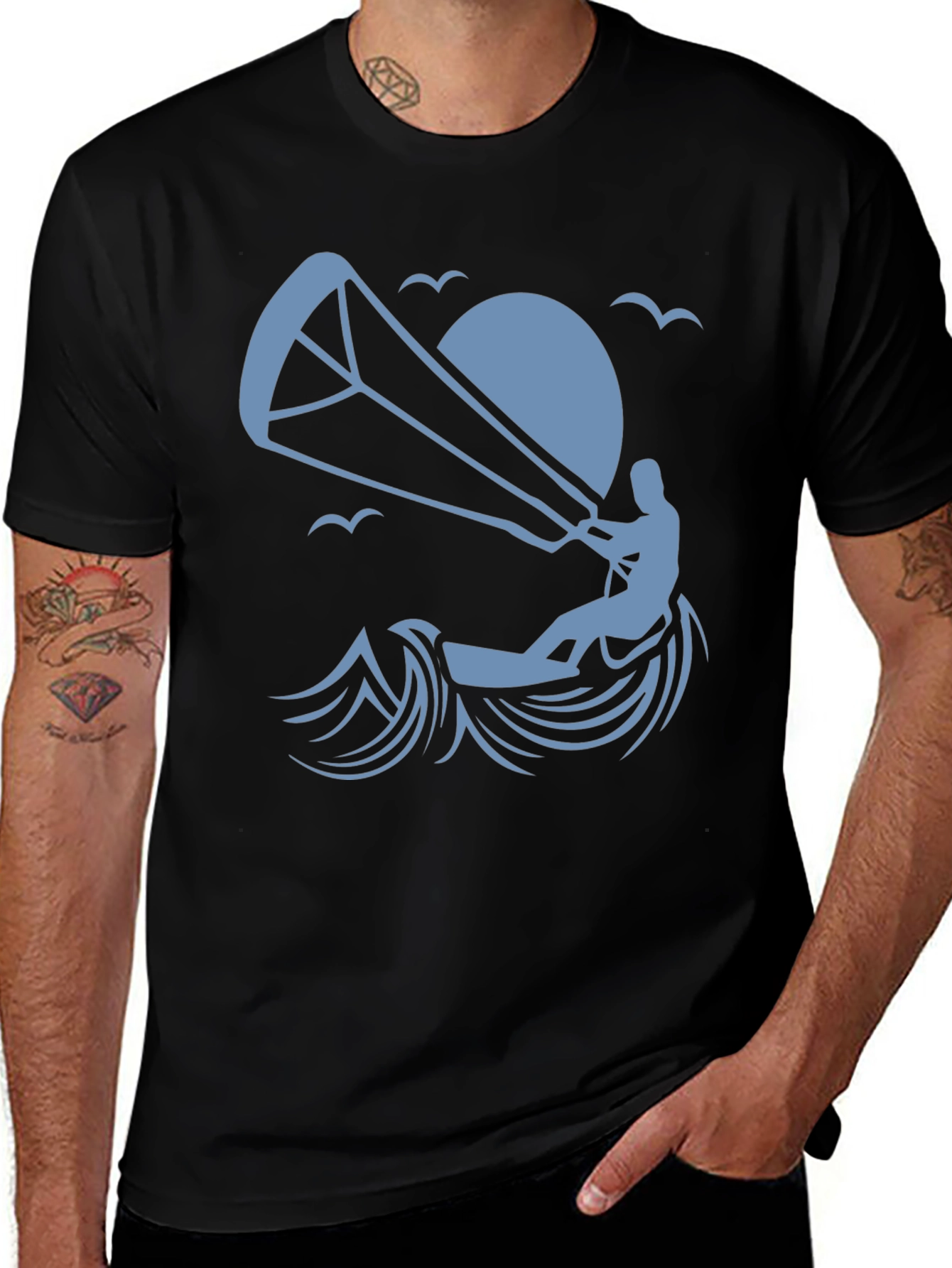 Variant 12 of Kitesurfing Graphic T-Shirt - Black Cotton Tee