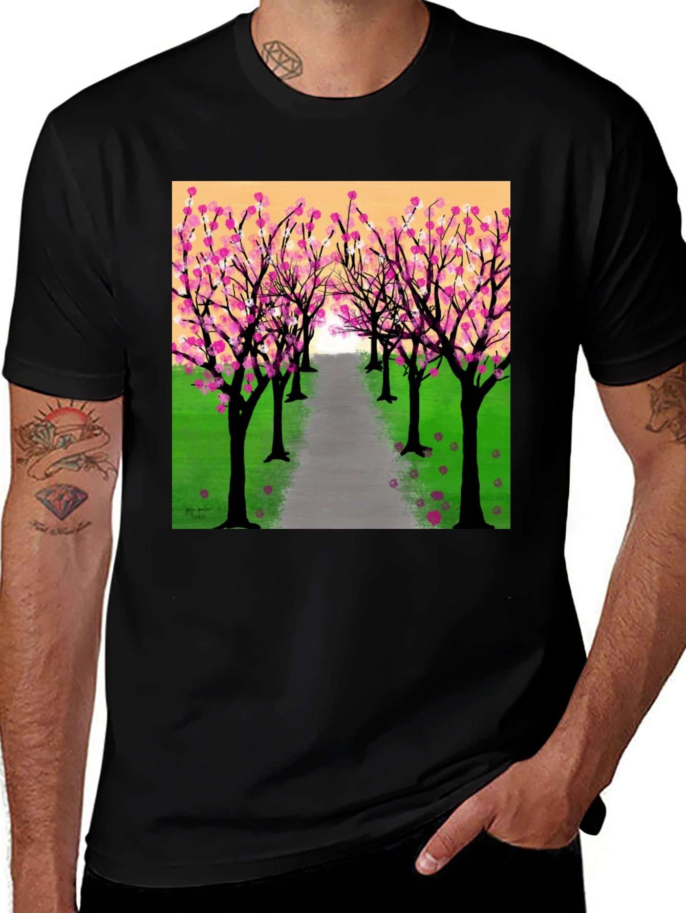 Blossom Path Graphic Tee - Black