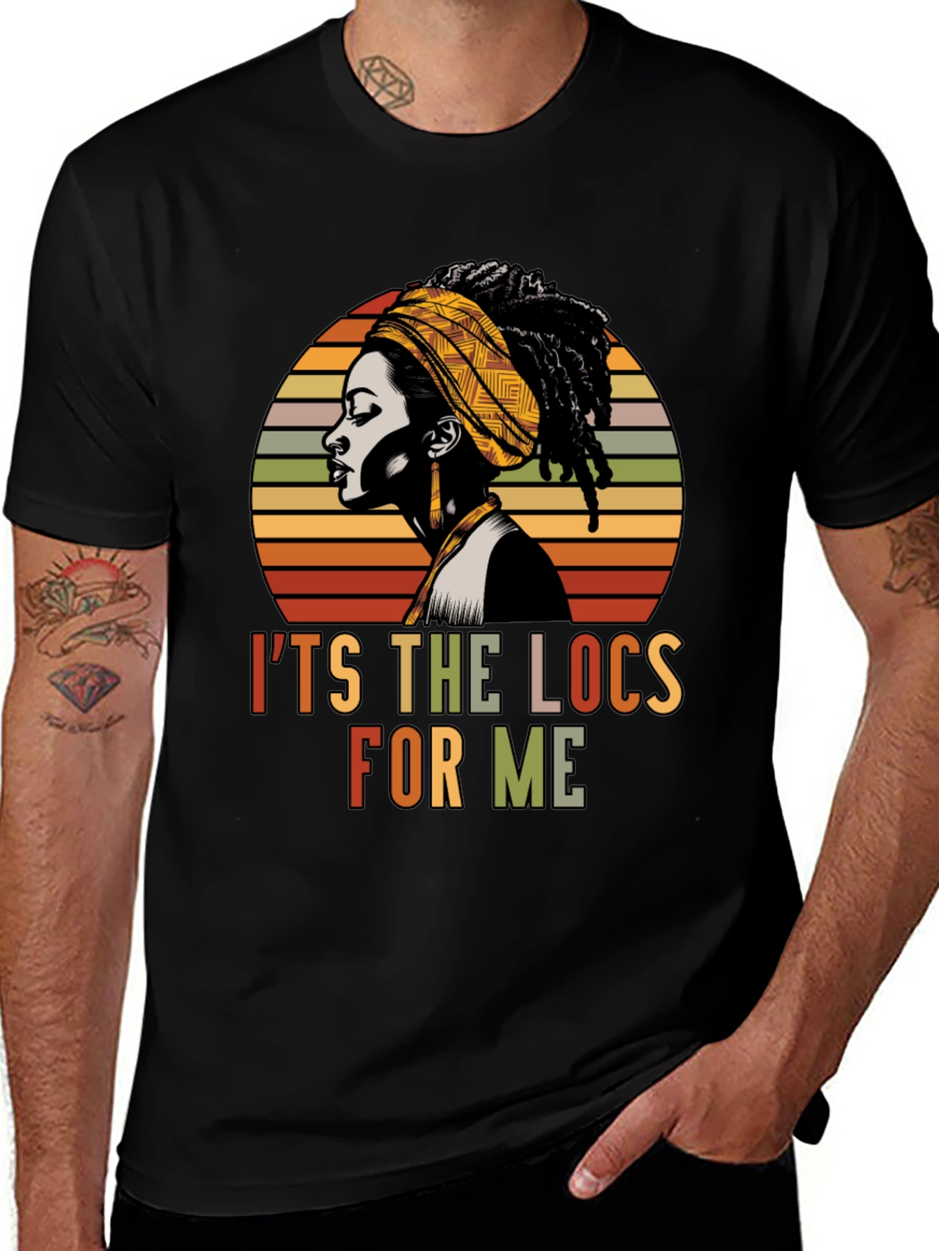 Variant 27 of Stylish Black T-Shirt: It's the Locs For Me Design