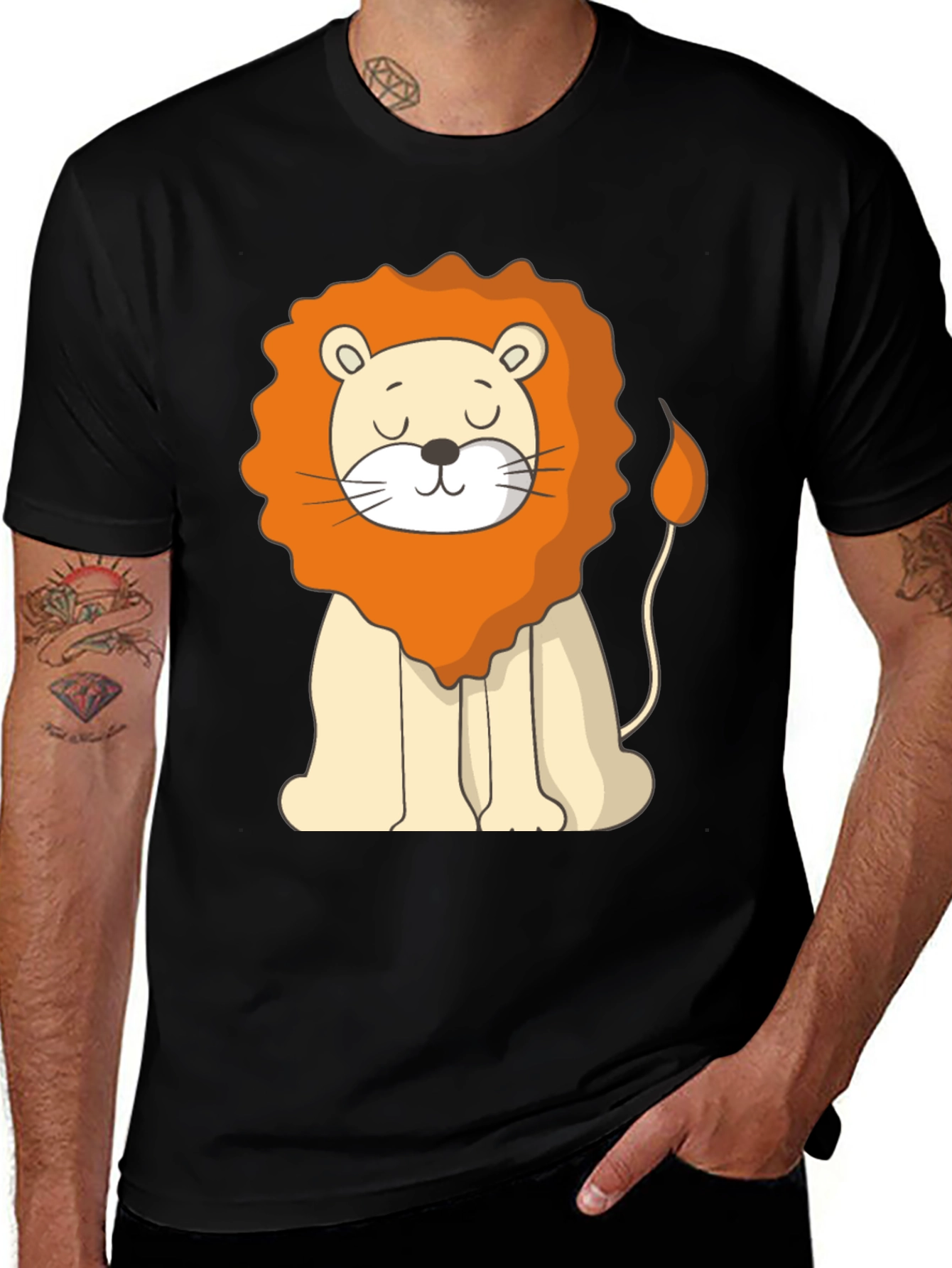 Variant 5 of Cute Lion Graphic T-Shirt - Black Cotton Blend