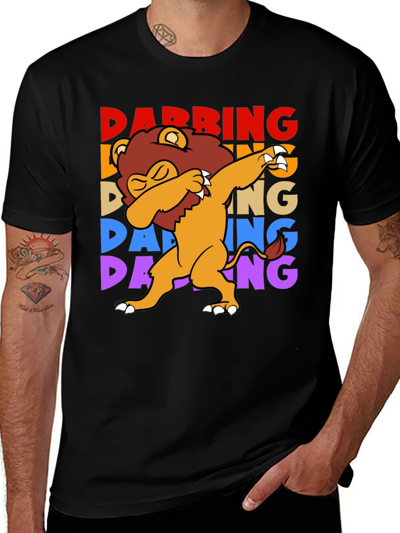 Variant 25 of Dabbing Lion Graphic Tee - Black Cotton Shirt