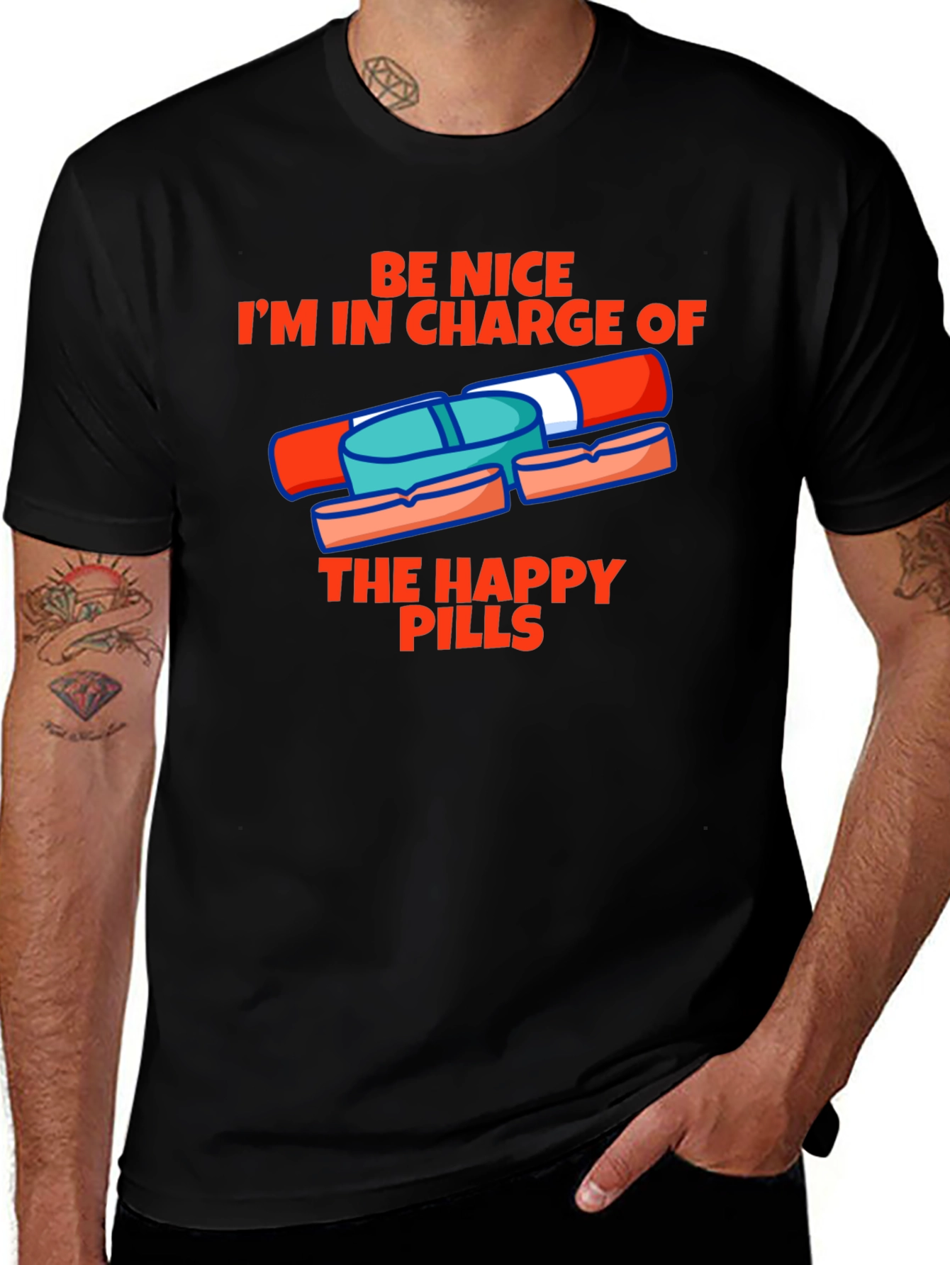 Black Happy Pills Graphic Tee - Be Nice T-Shirt main image