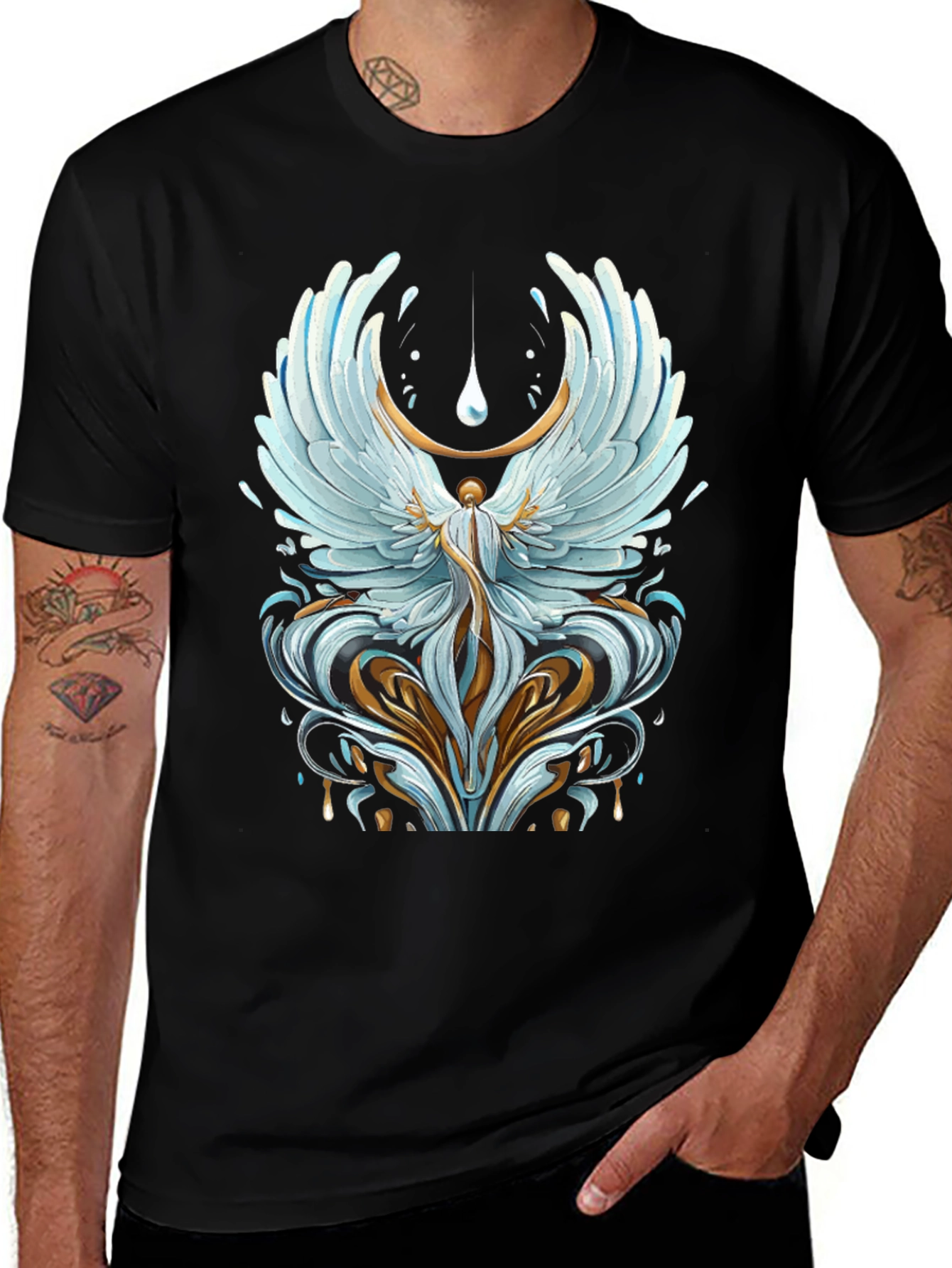 Variant 6 of Winged Angel Graphic Print Black T-Shirt
