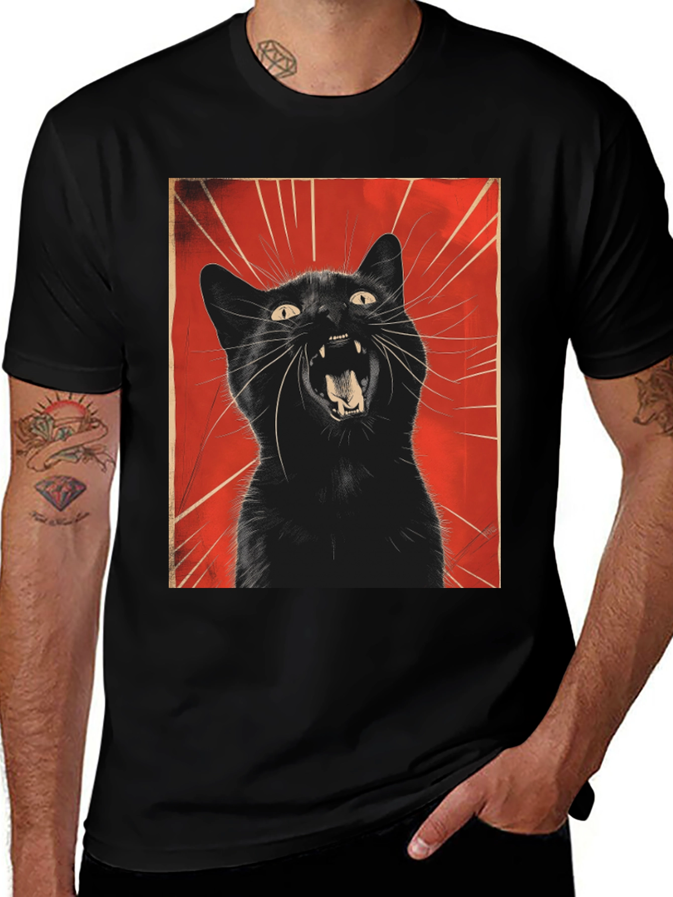 Variant 20 of Black Cat Roar Graphic Tee - Unisex