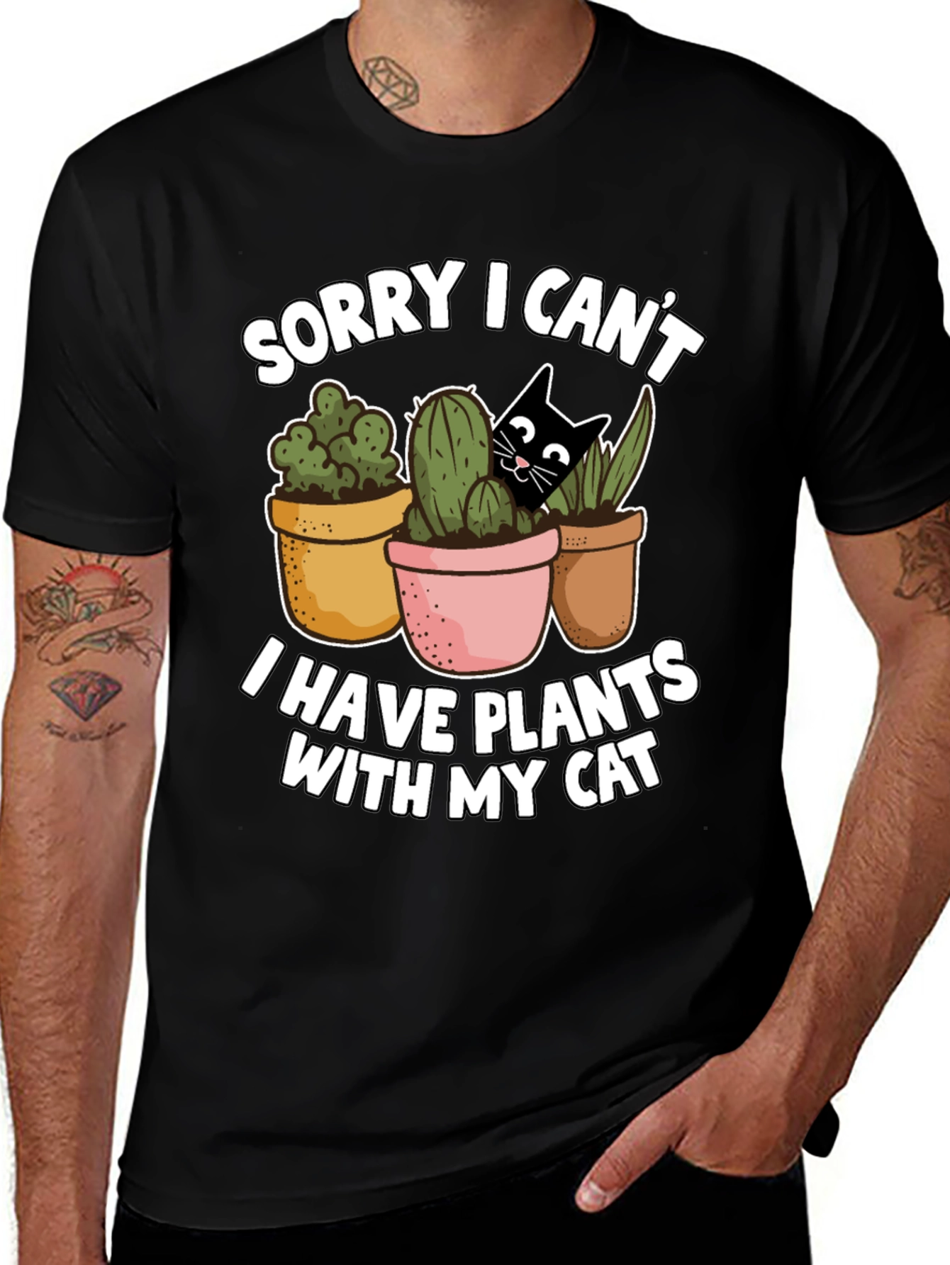 Variant 12 of Funny Plants and Cat Graphic T-Shirt