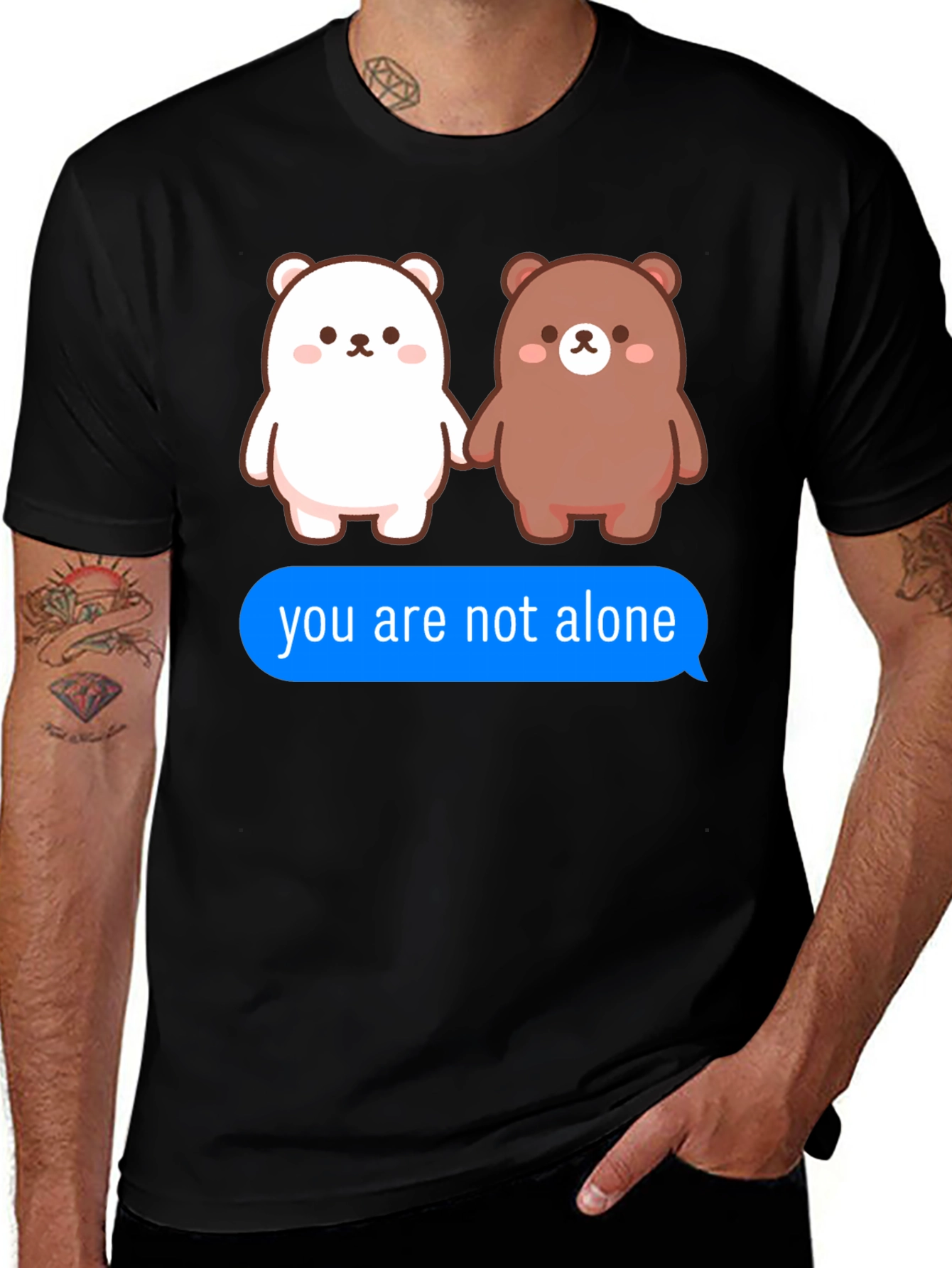 Black Cute Bears T-Shirt - You Are Not Alone Design main image