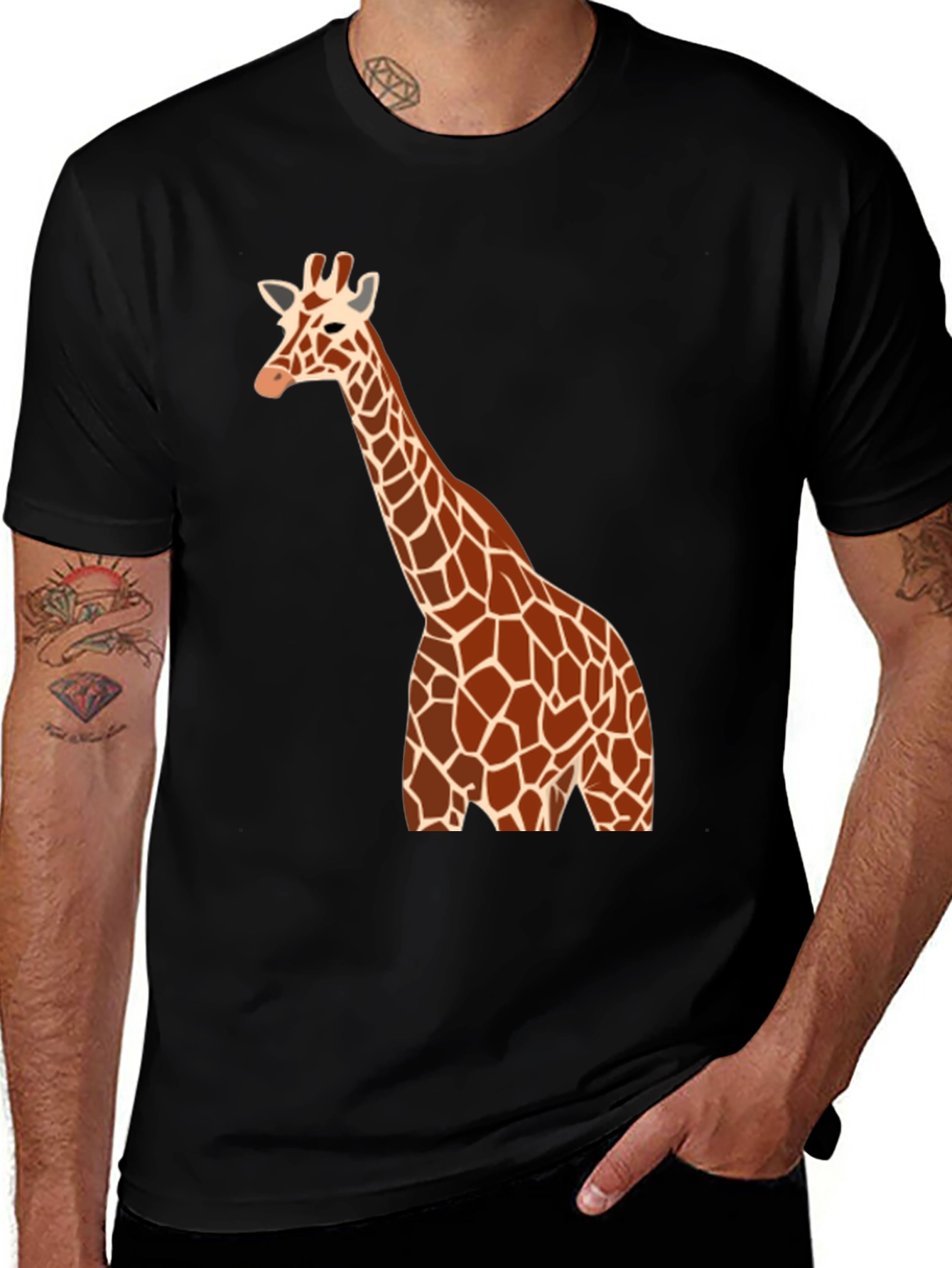 Variant 23 of Giraffe Graphic Print Black T-Shirt