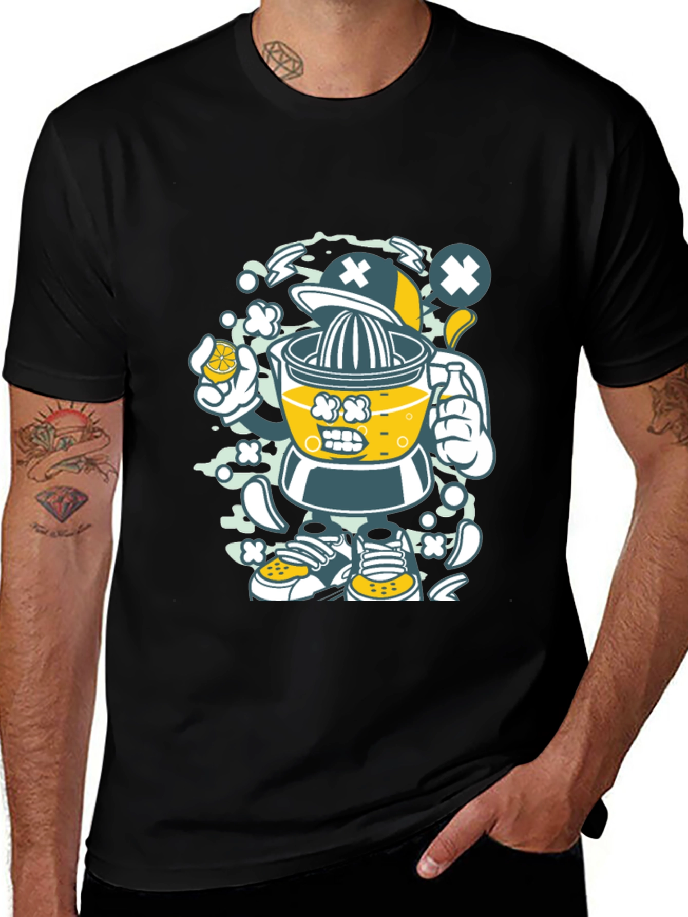 Variant 26 of Juicer Cartoon Character Black T-Shirt