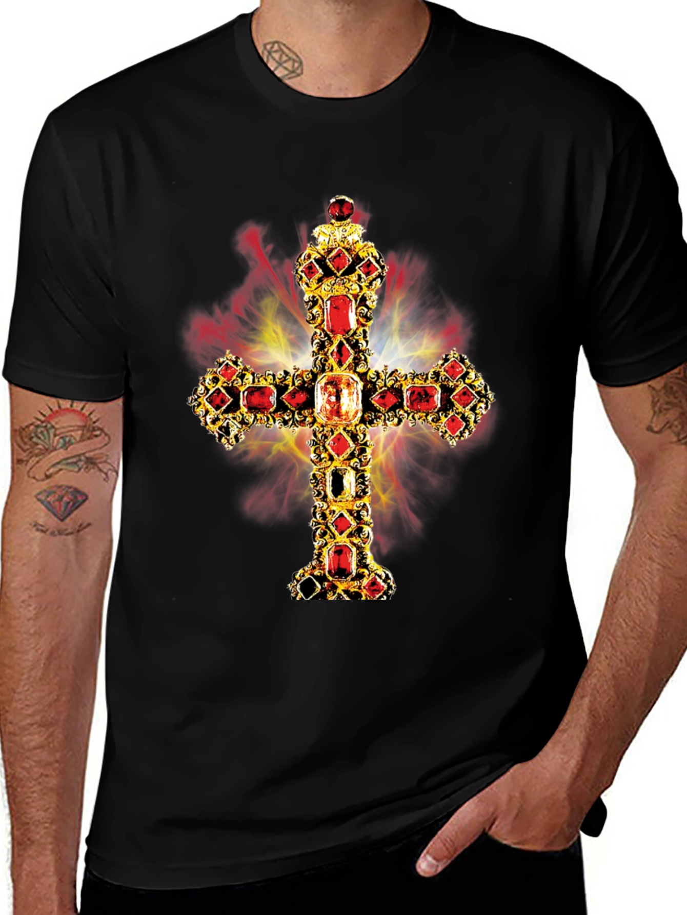 Variant 20 of Embellished Cross Graphic Tee - Black