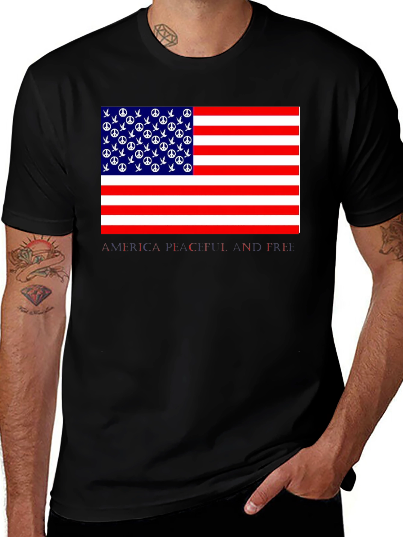 Variant 12 of Peace Sign American Flag Graphic T-Shirt