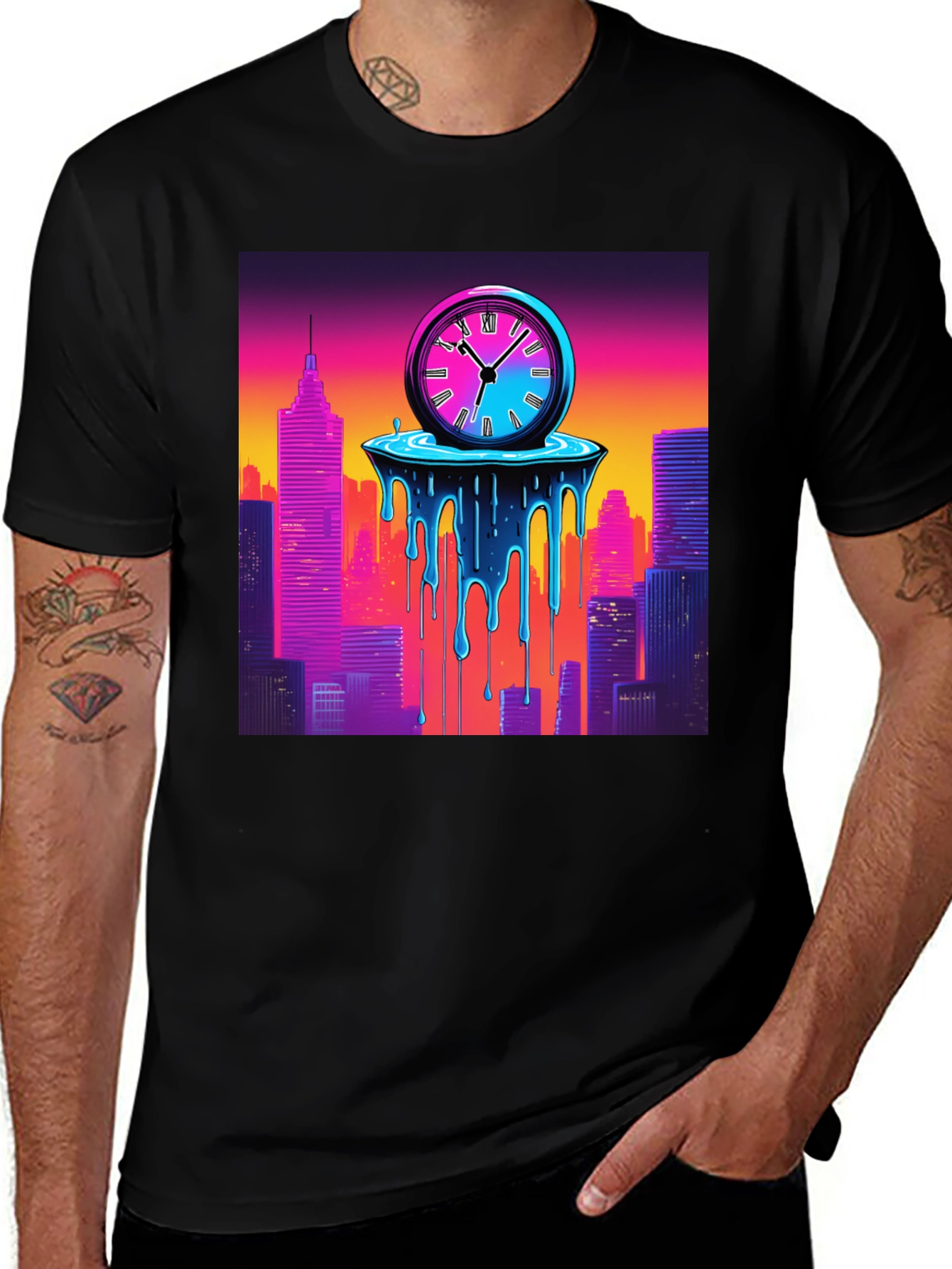 Variant 26 of Time Warp Cityscape Graphic Tee - Cool Retro Design