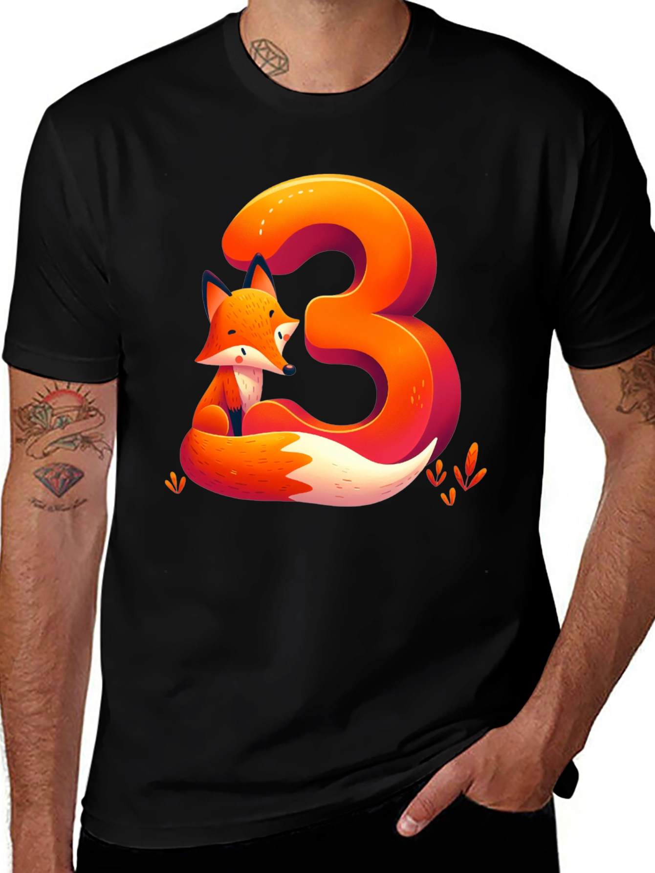 Black Fox Number 3 Graphic Tee - Cute Animal Shirt main image