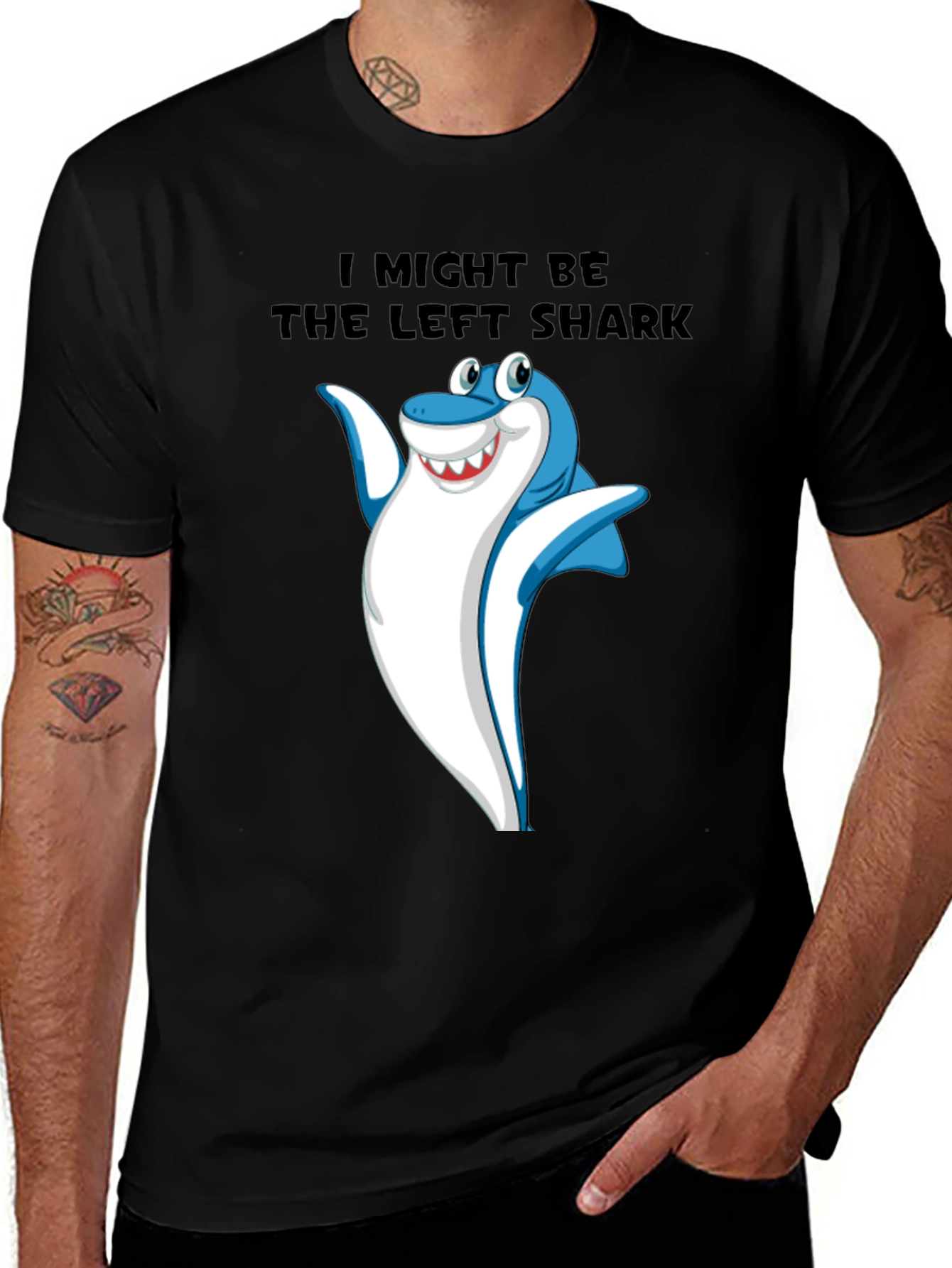 Black Funny Left Shark Graphic Tee - Men's Black T-Shirt main image