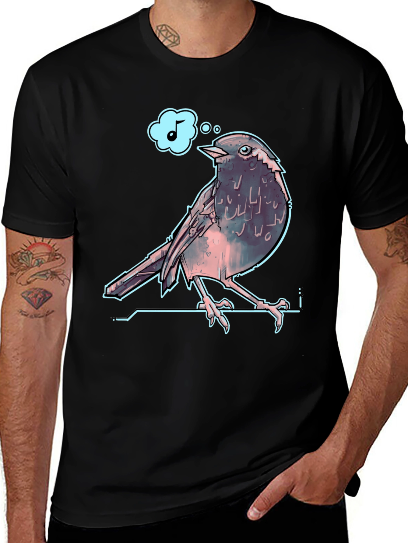 Variant 3 of Singing Bird Graphic Tee - Black Cotton T-Shirt