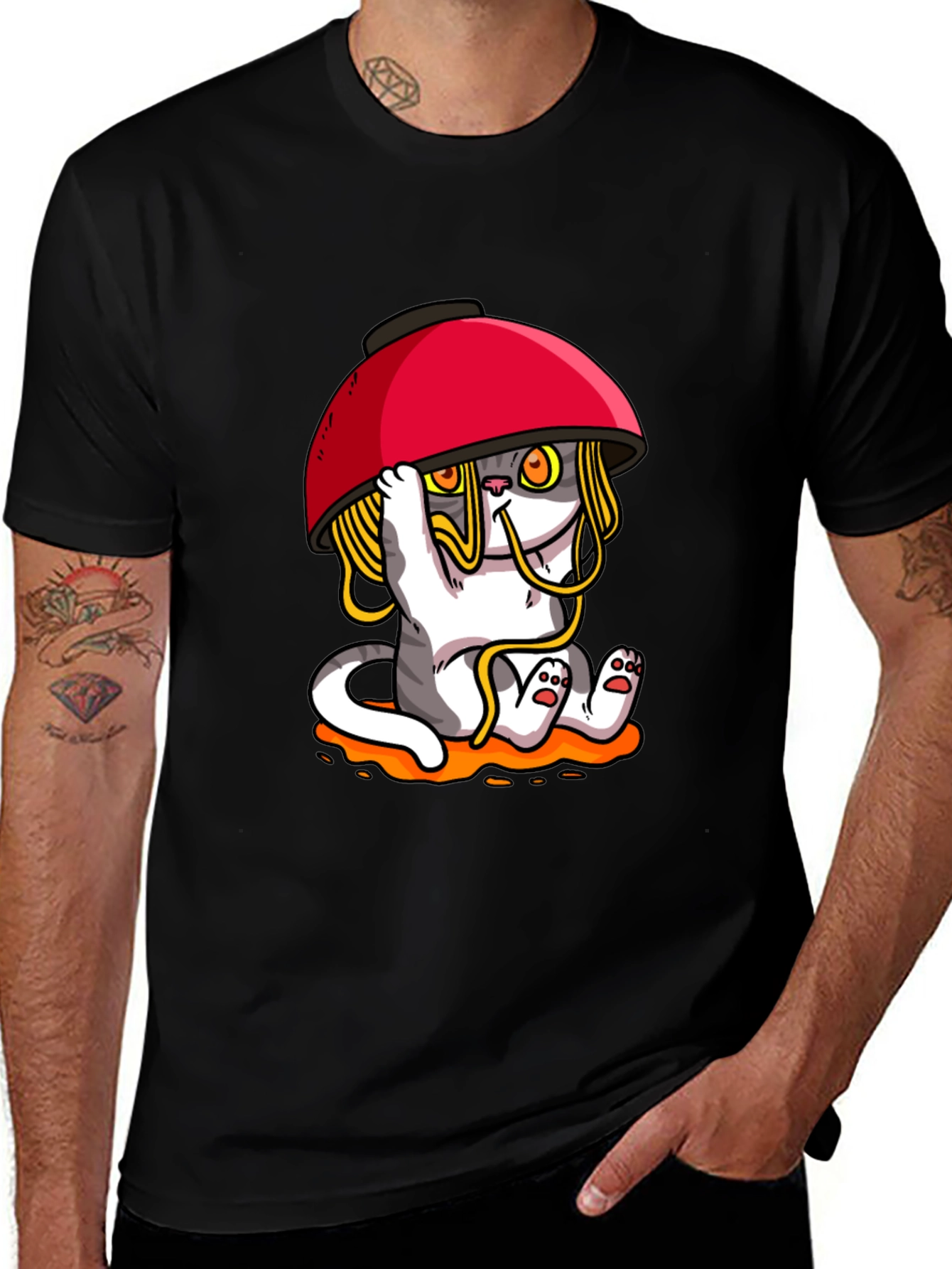 Variant 2 of Noodle Cat T-Shirt - Ramen Bowl Funny Graphic Tee