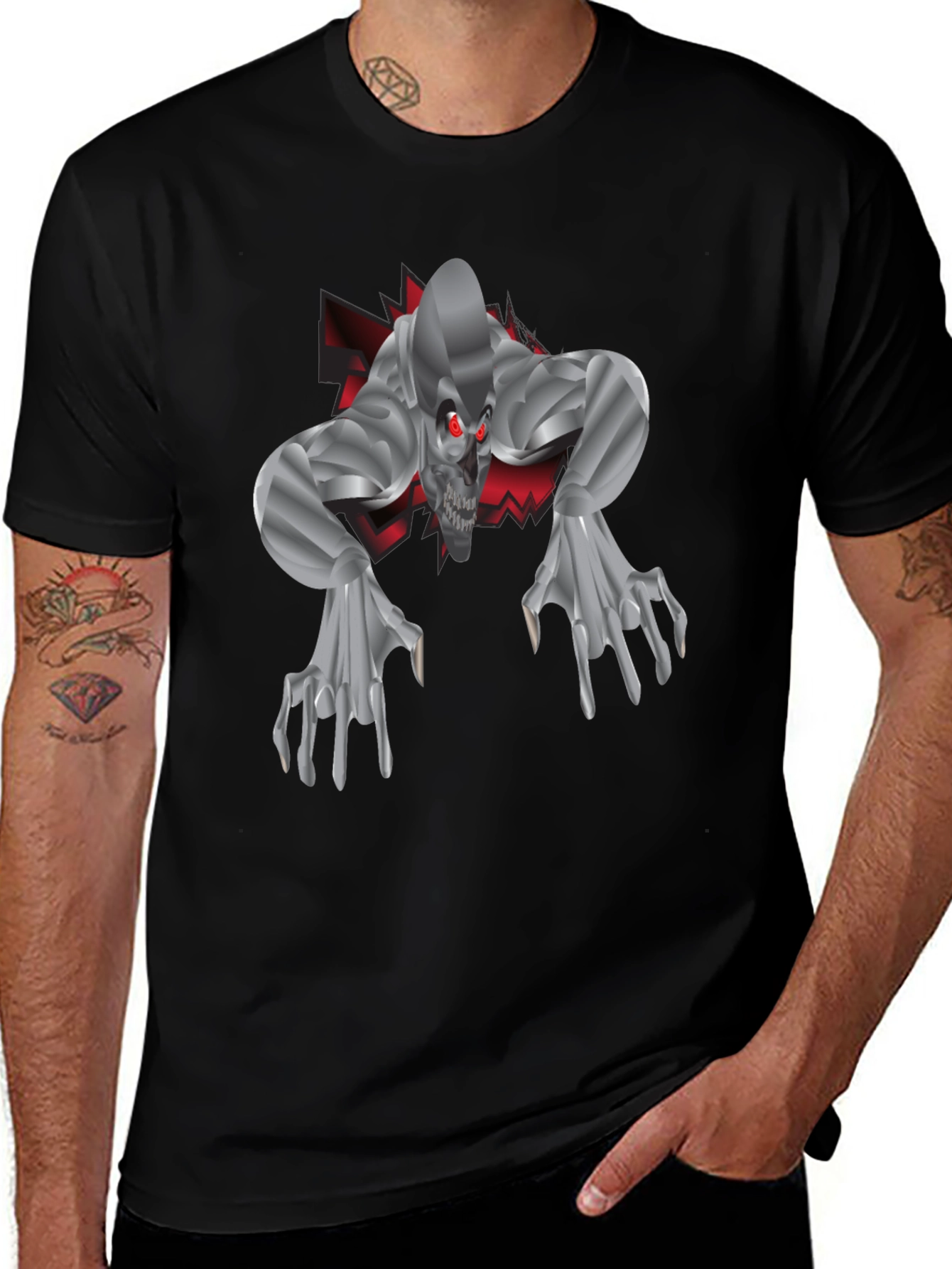 Creepy Alien Monster Graphic Black T-Shirt