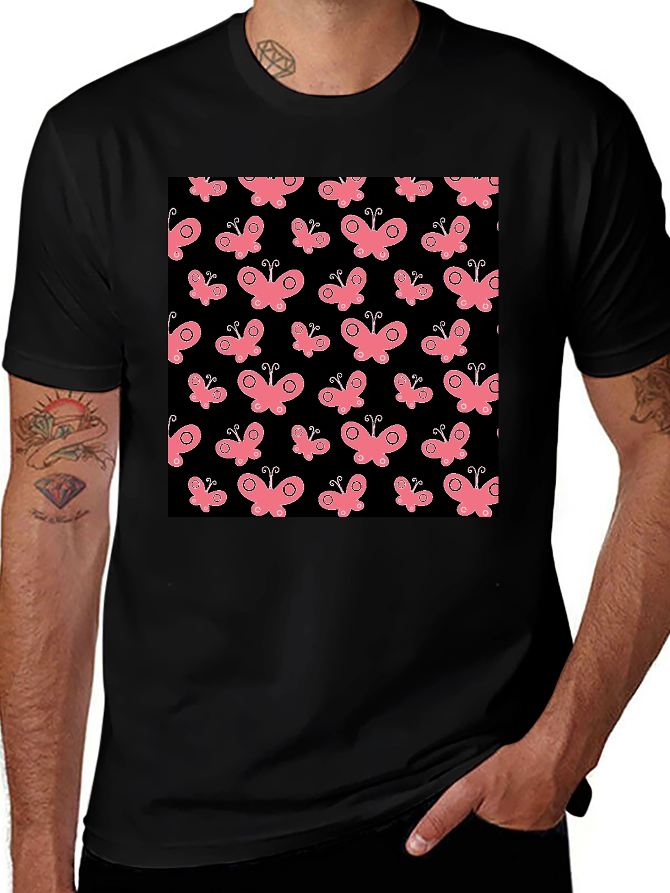 Variant 16 of Butterfly Pattern Black T-Shirt