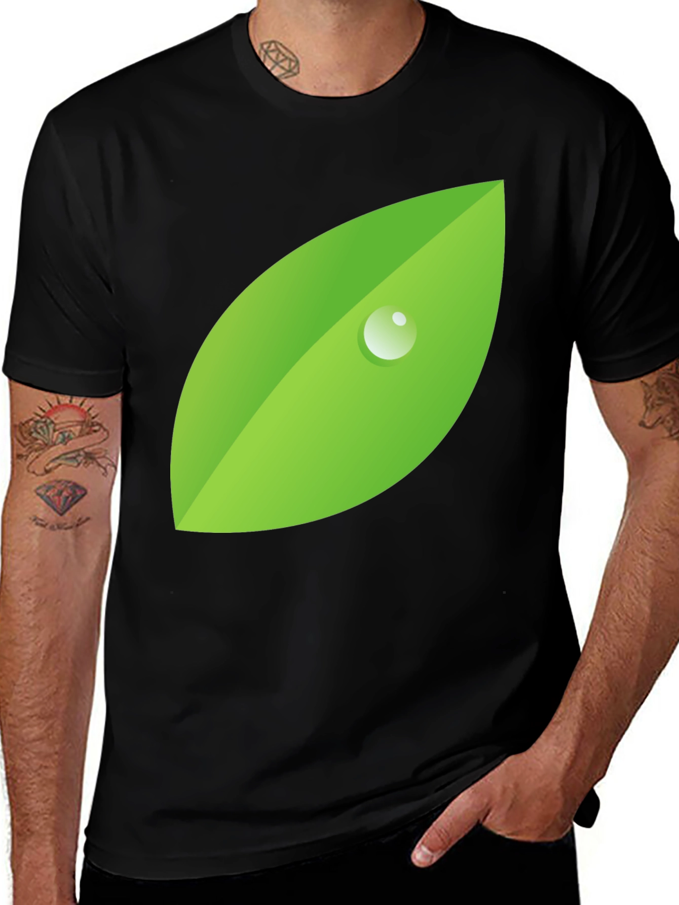 Nature's Drop Tee - Black, Leaf Graphic