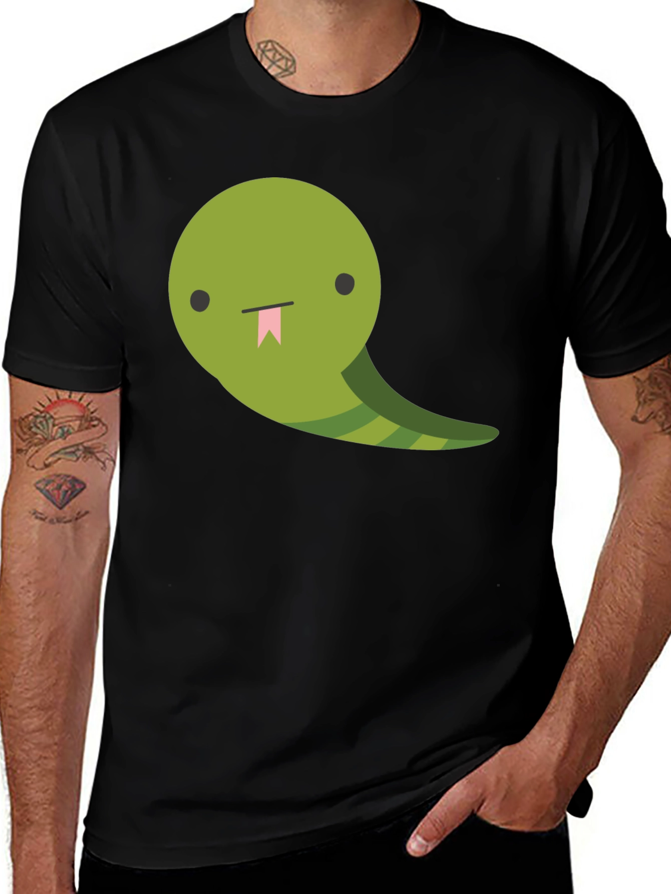 Variant 10 of Cute Cartoon Snake Graphic T-Shirt - Black Cotton Tee