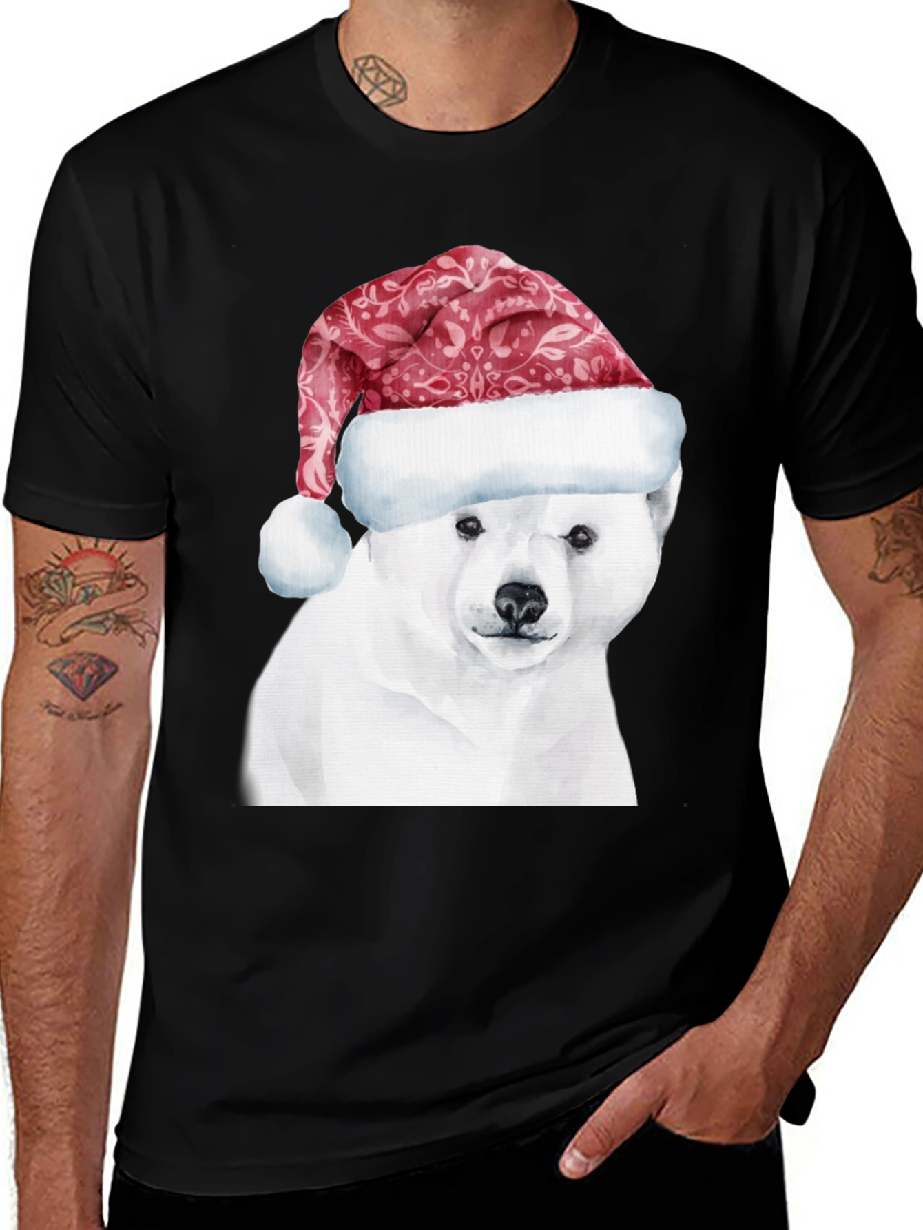 Variant 12 of Polar Bear Santa Hat Graphic Tee