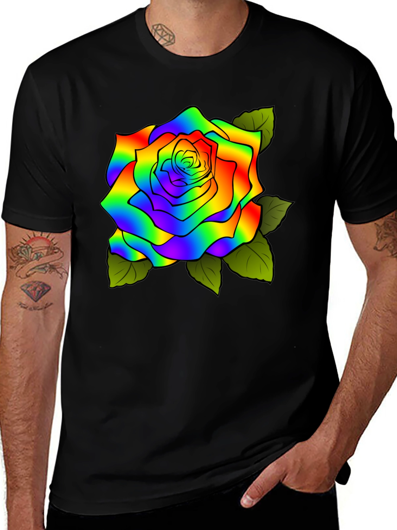 Variant 4 of Rainbow Rose Graphic Tee - Unisex Black T-Shirt
