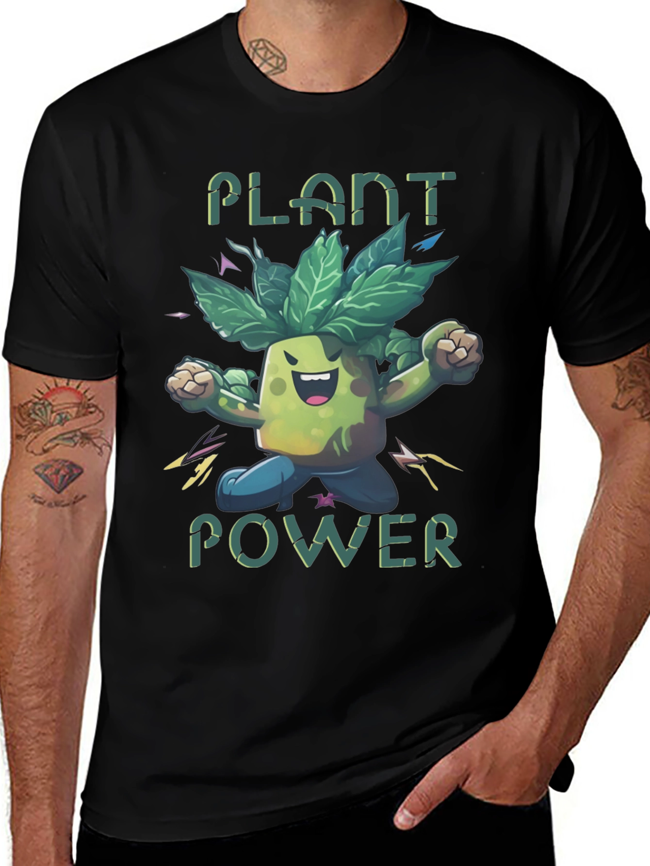 Plant Power Graphic Tee -  Fun Cartoon Character T-Shirt