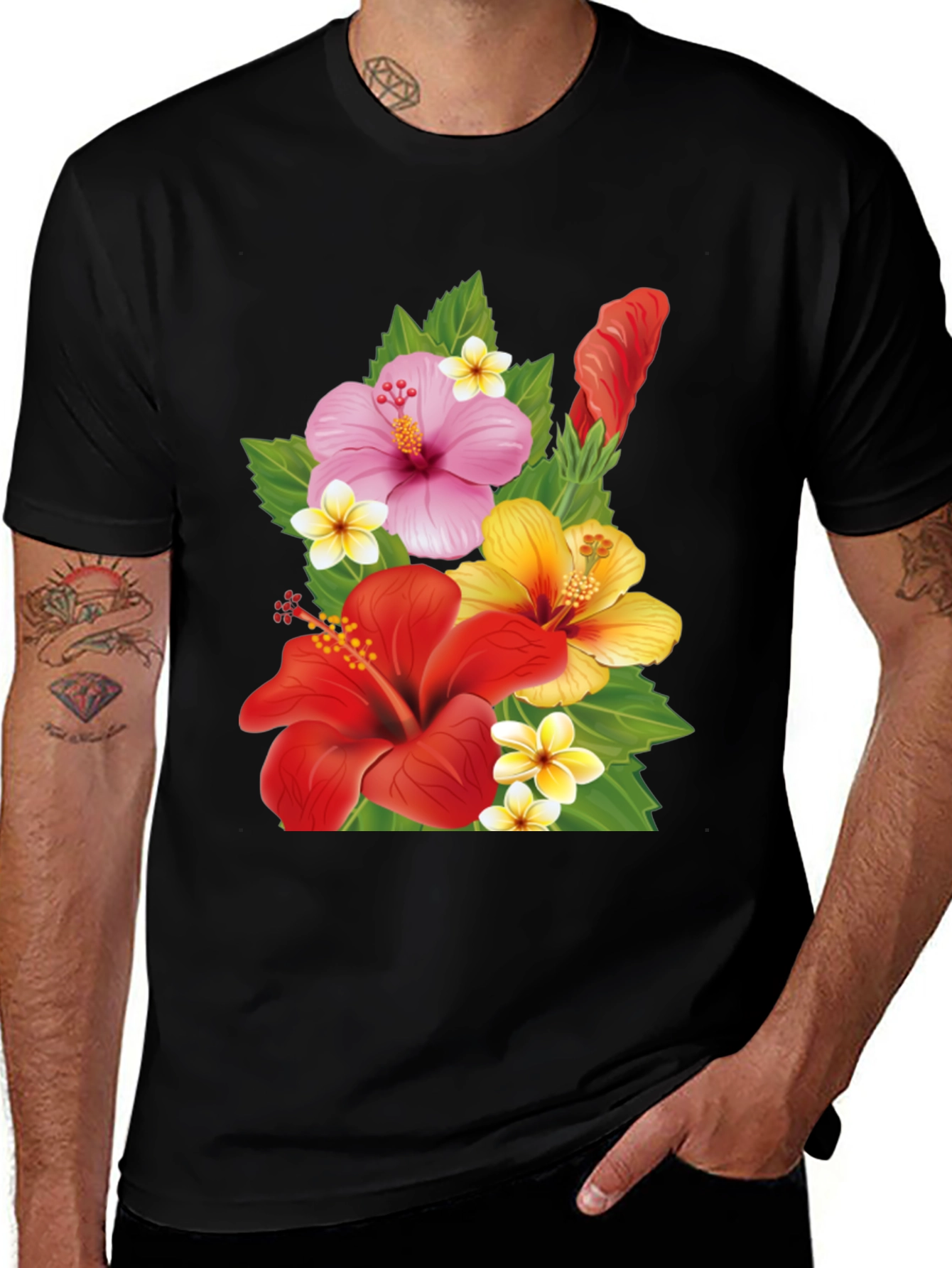 Variant 9 of Floral Graphic Tee - Tropical Hibiscus Design