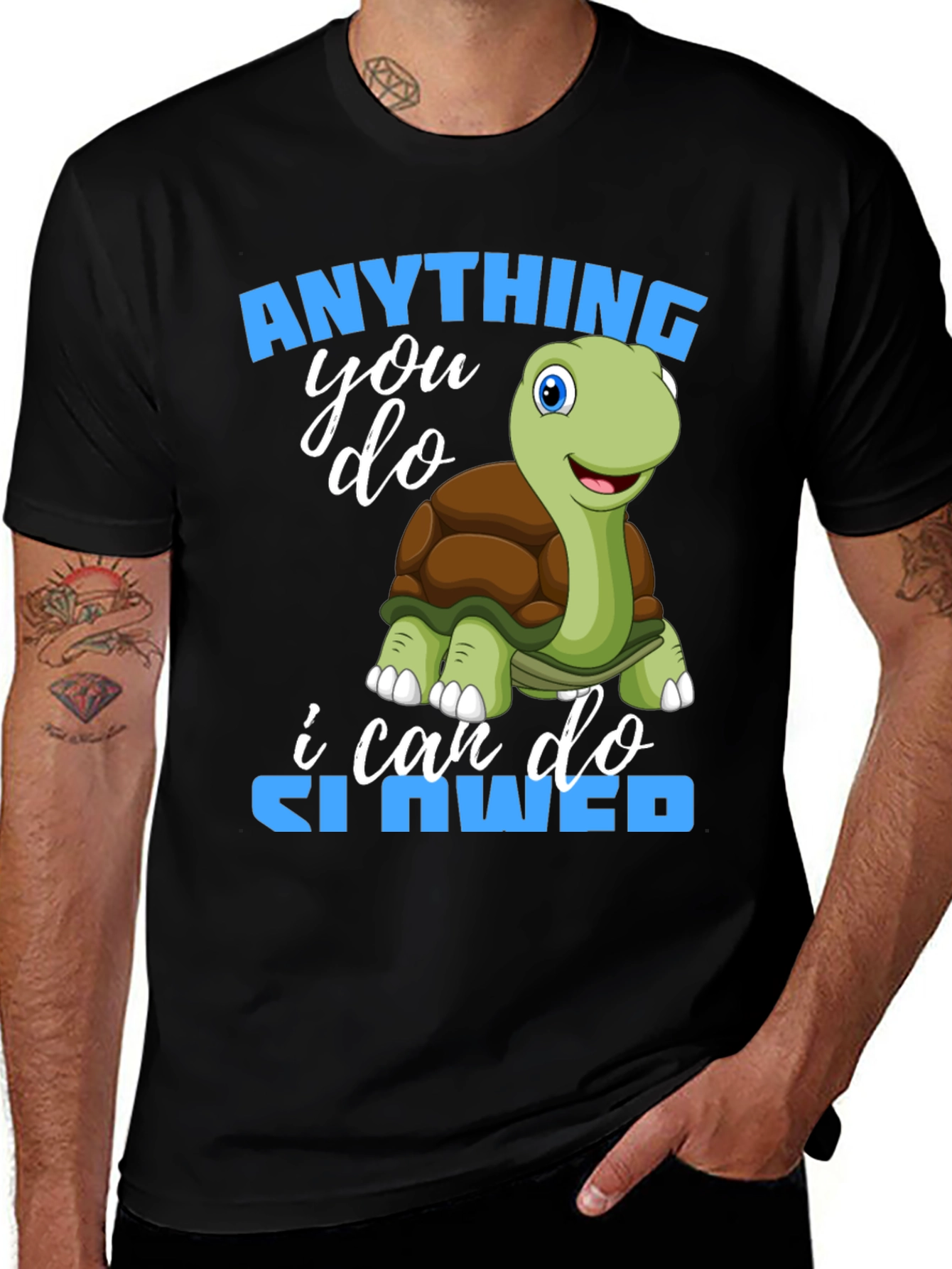 Variant 21 of Funny Turtle 'Anything You Can Do' Black T-Shirt