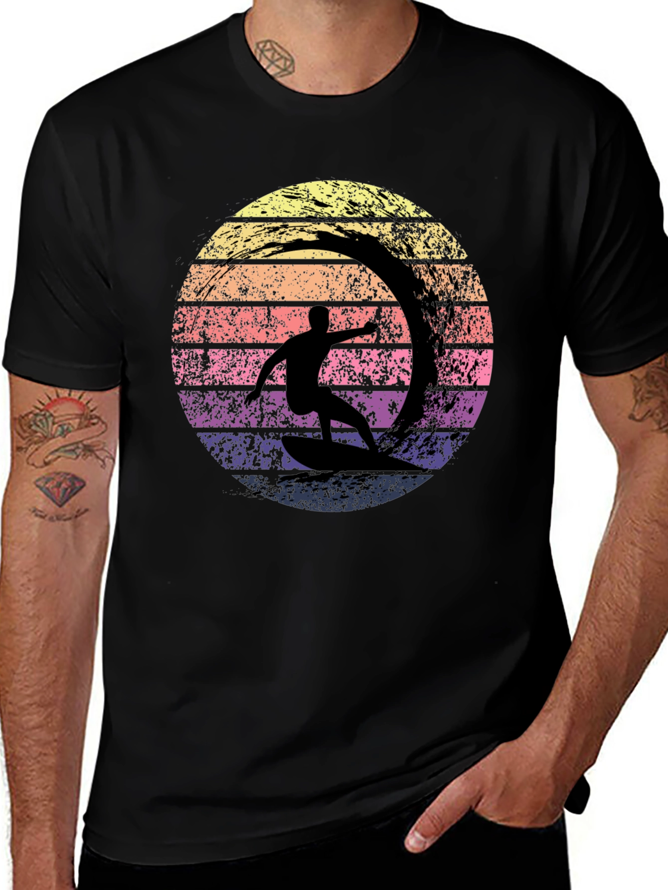 Variant 6 of Retro Surfer Graphic Tee - Black Cotton T-Shirt