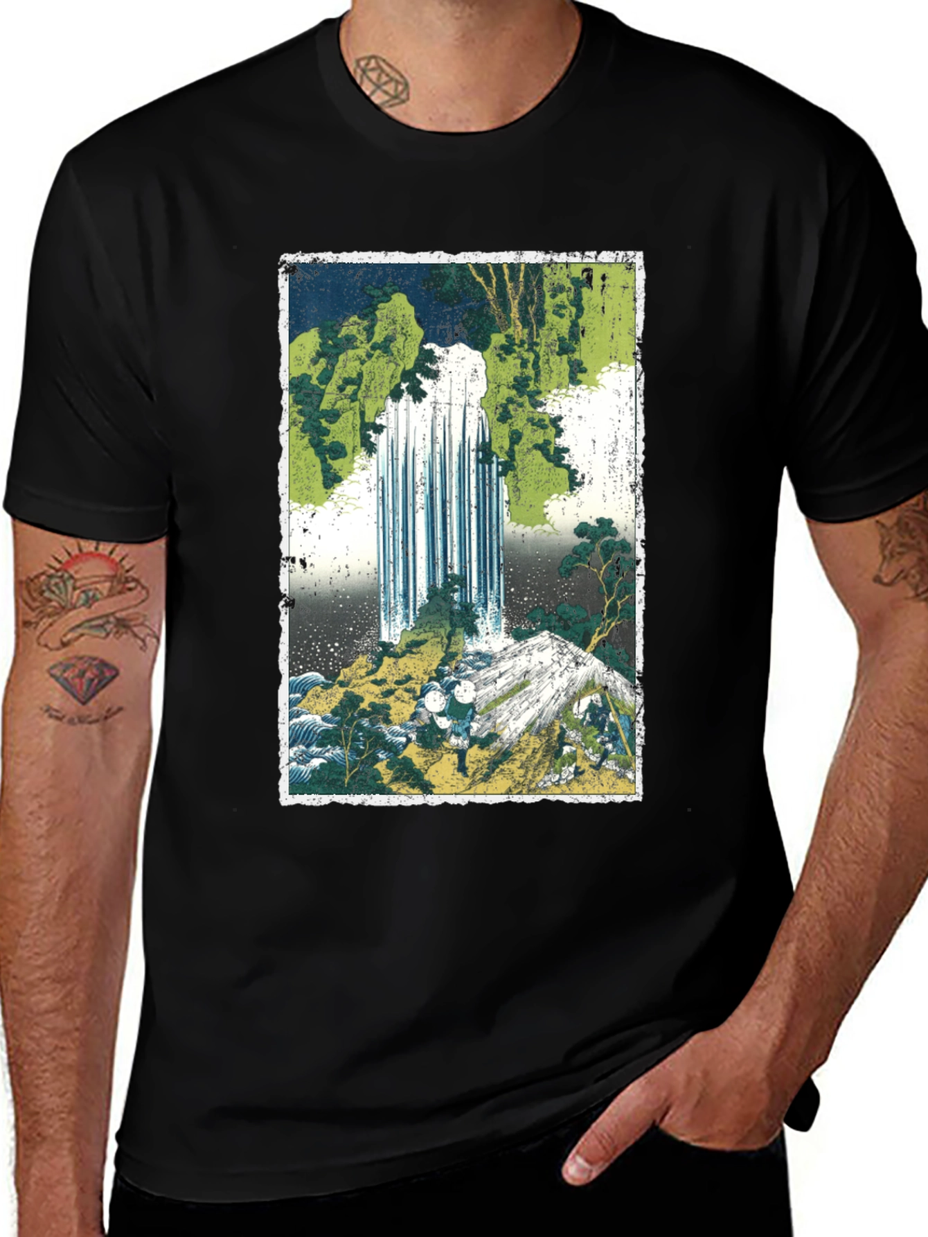 Variant 13 of Waterfall Graphic Tee - Men's Black Cotton T-Shirt