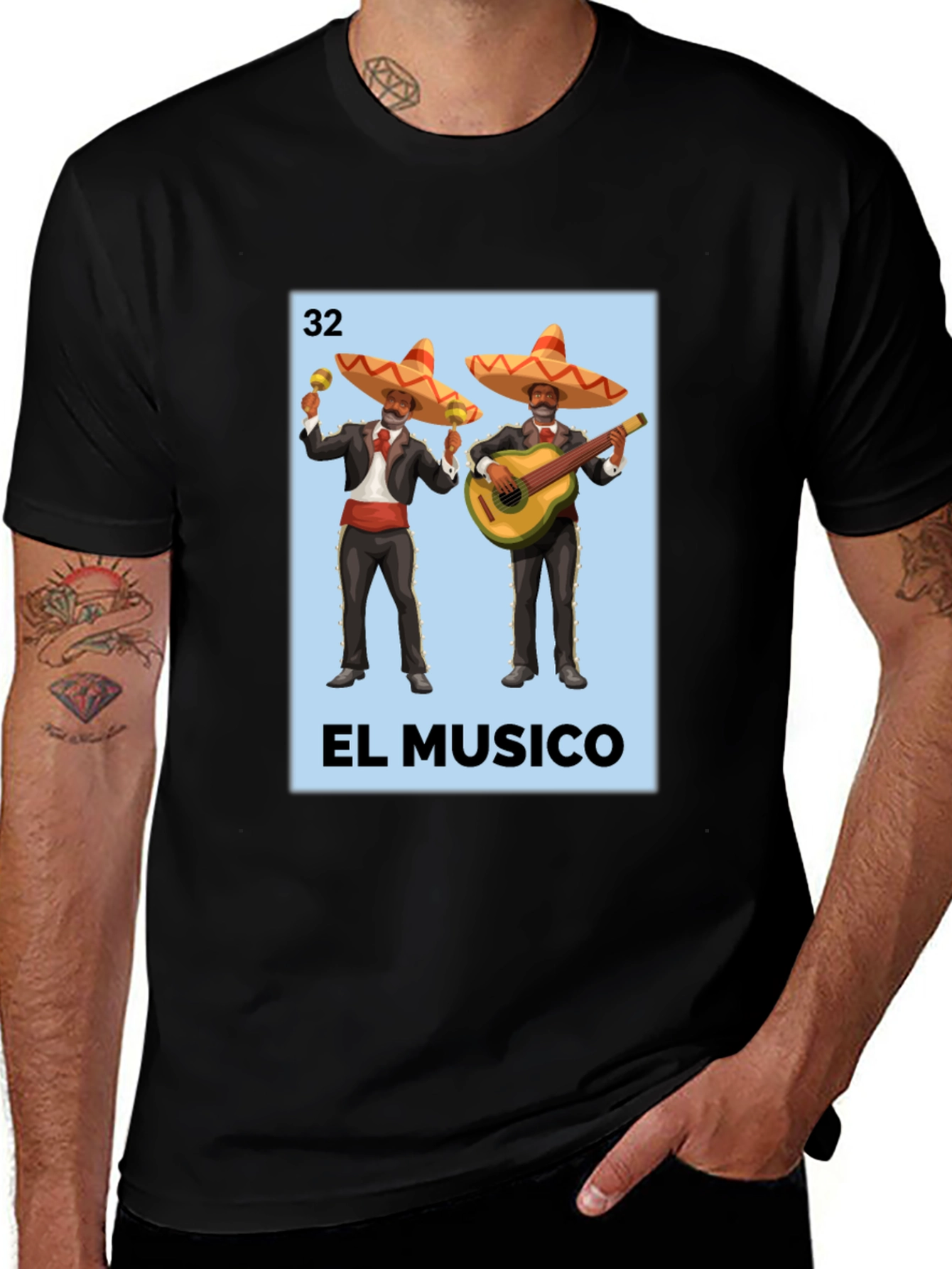 El Musico Loteria T-Shirt - Black Cotton Tee