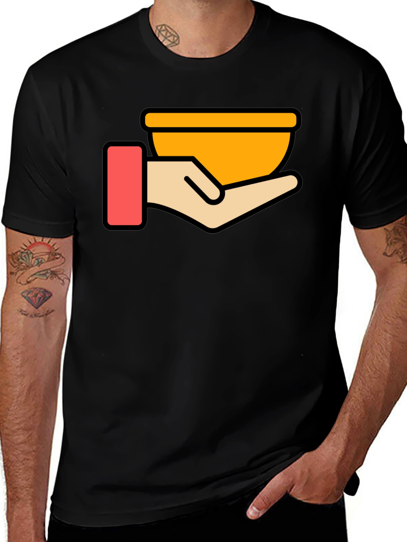 Variant 21 of Hand Holding Bowl Graphic T-Shirt - Black