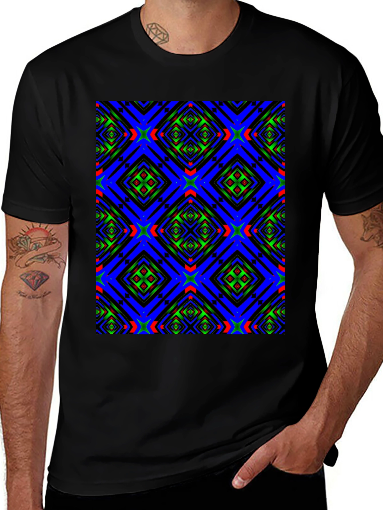Variant 8 of Geometric Kaleidoscope Pattern Black T-Shirt