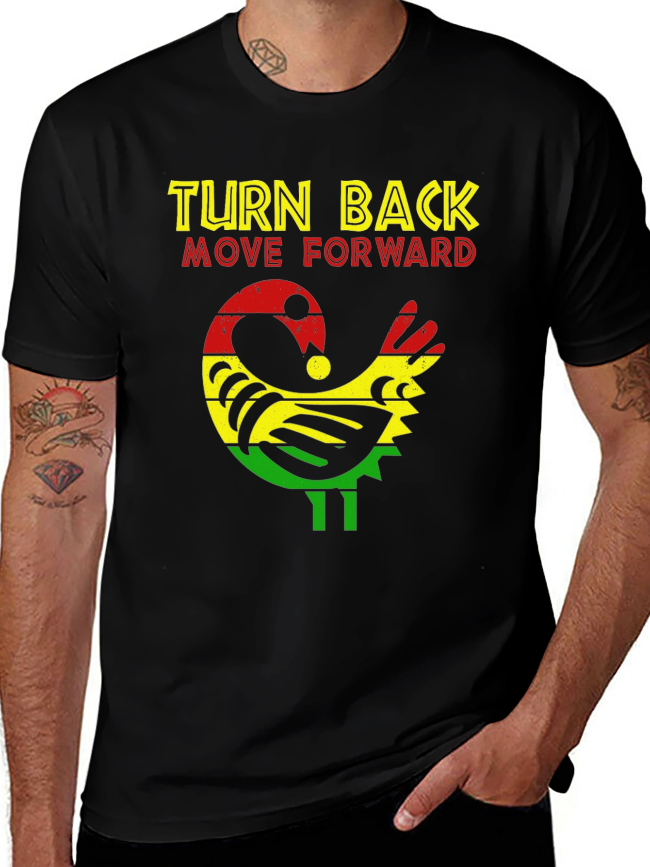 Variant 2 of Turn Back, Move Forward Adinkra Sankofa Bird Graphic Tee