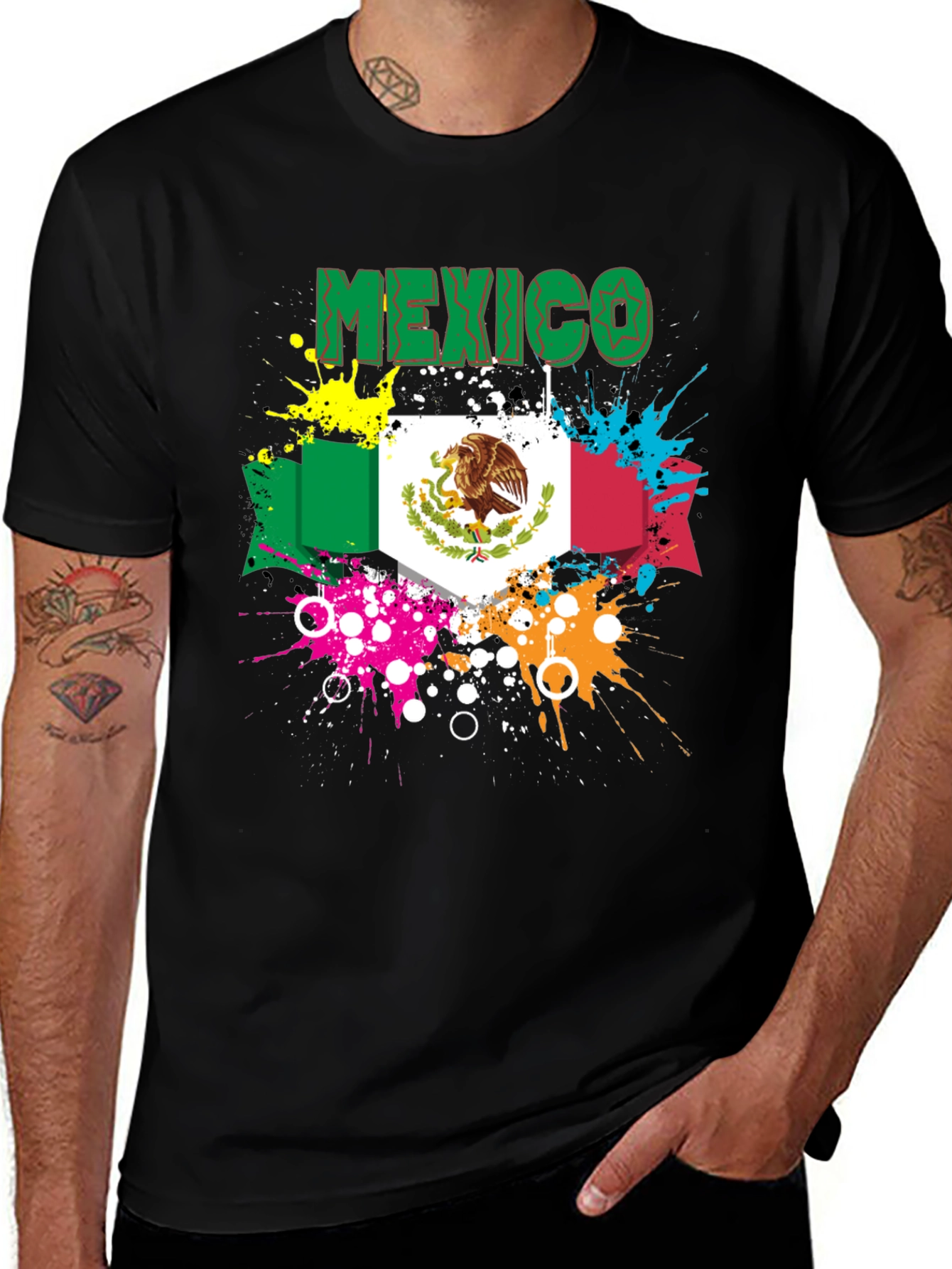 Mexico Flag Splatter Graphic T-Shirt