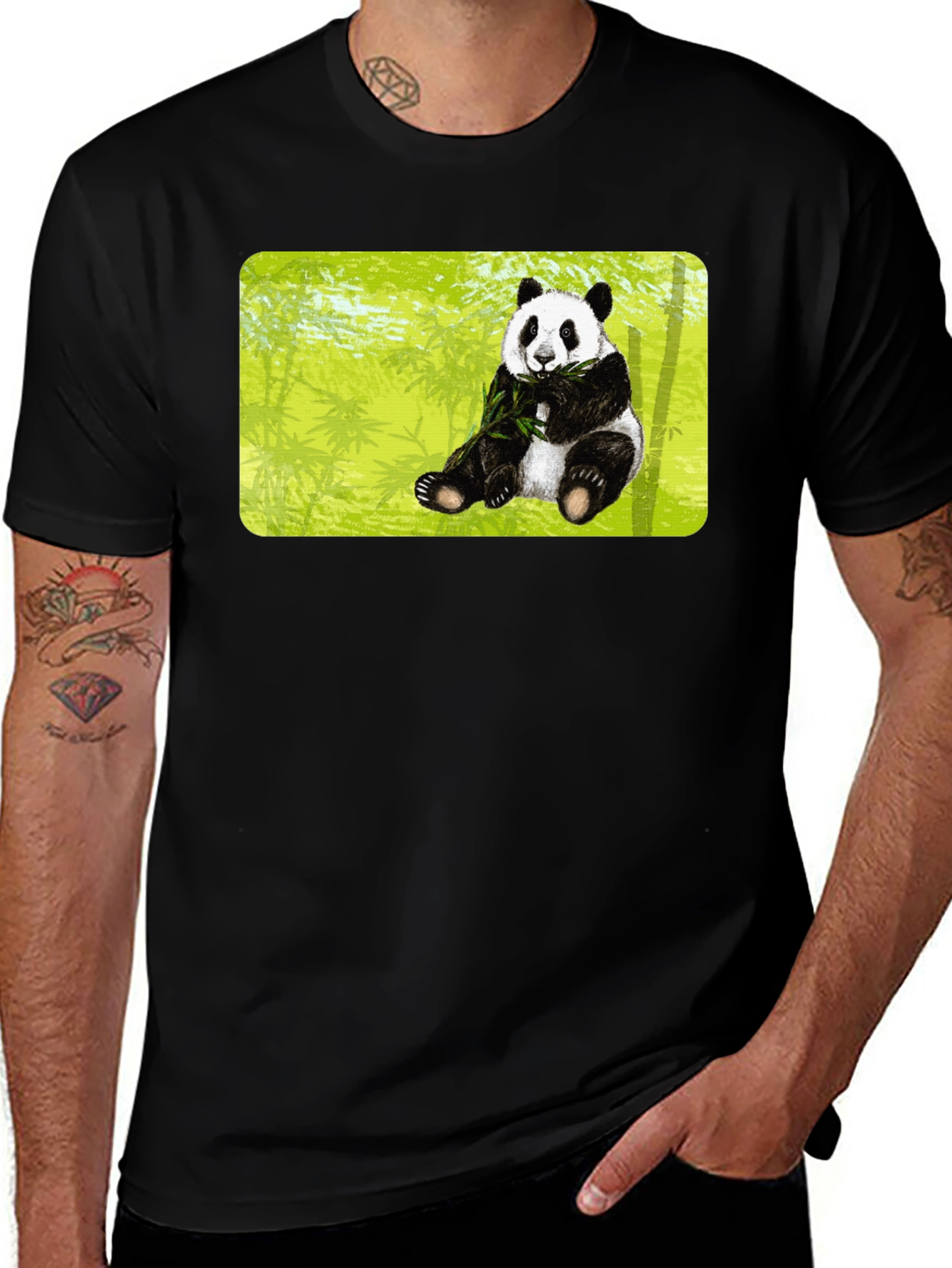 Variant 10 of Panda Print T-Shirt - Black Cotton Tee