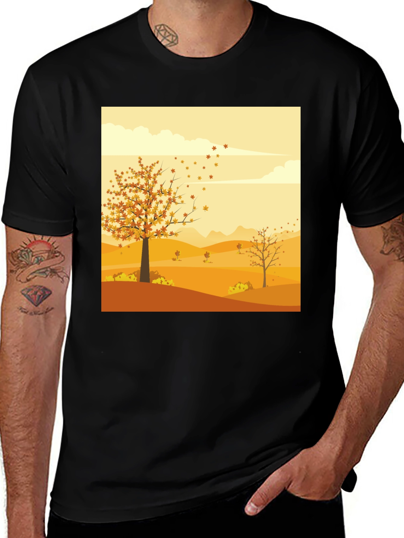 Variant 9 of Autumn Scene Graphic Tee - Unisex Black T-Shirt