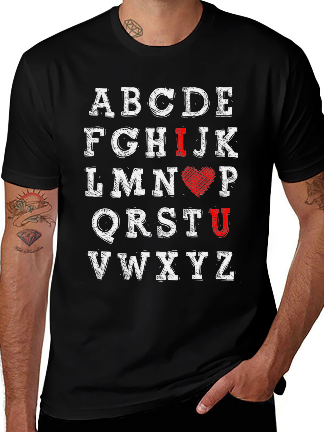 Variant 9 of I Heart U Alphabet Men's Black T-Shirt