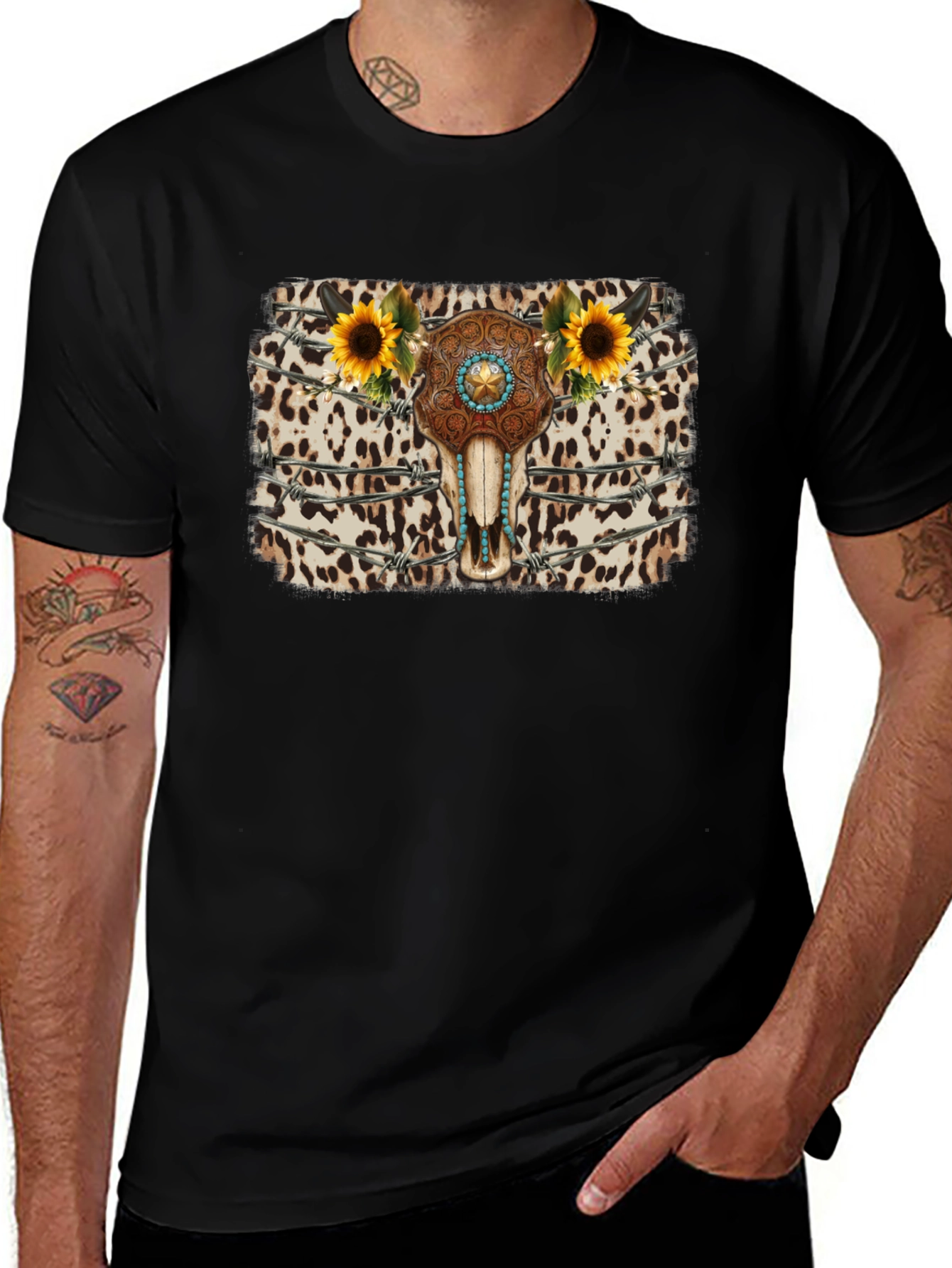 Variant 29 of Steer Skull Sunflower Graphic Tee