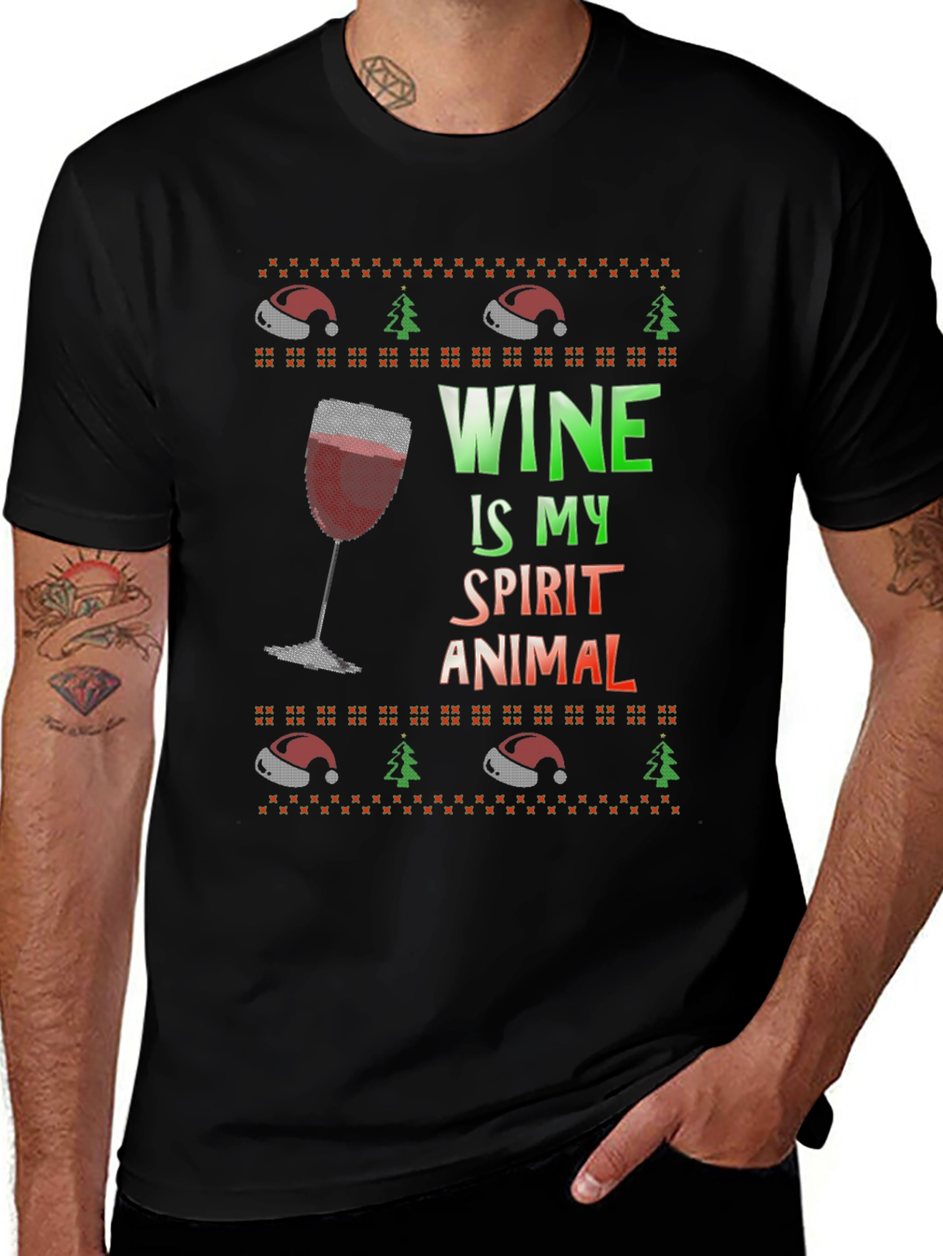 Wine is My Spirit Animal Novelty Christmas T-Shirt