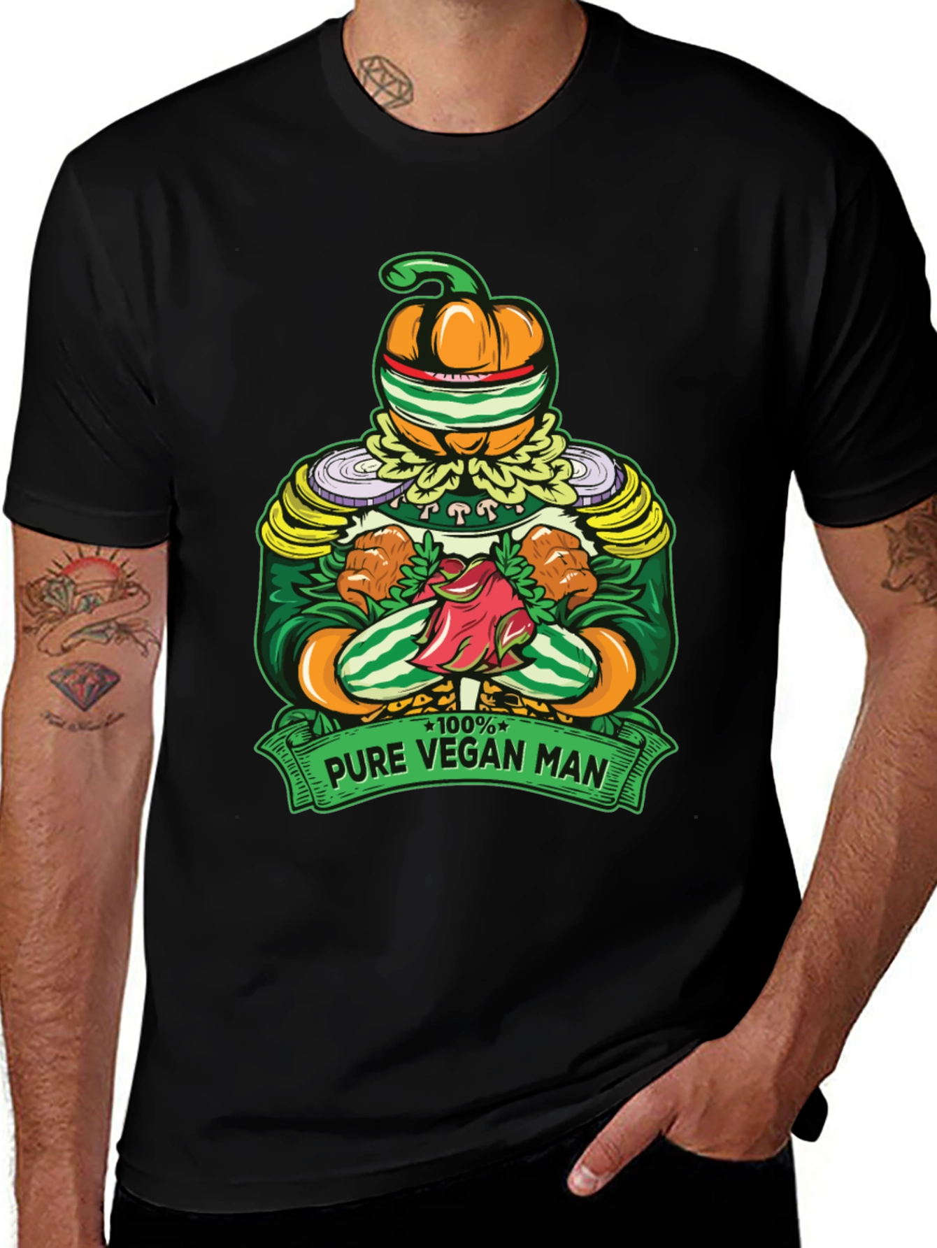 Black Pure Vegan Man T-Shirt - Quirky Graphic Tee main image